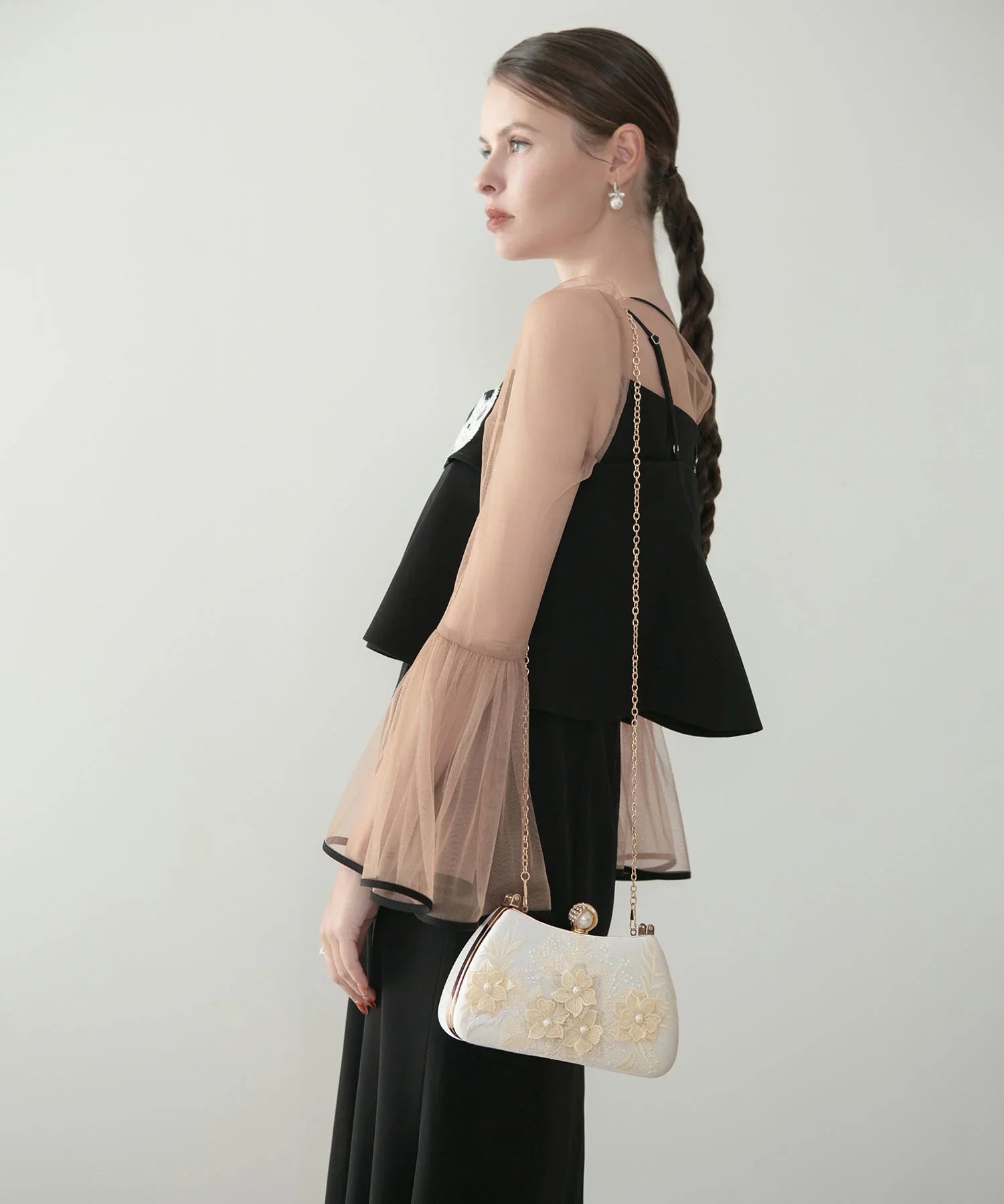 【当日発送】3WAYフラワーパールハンドルパーティーバッグ