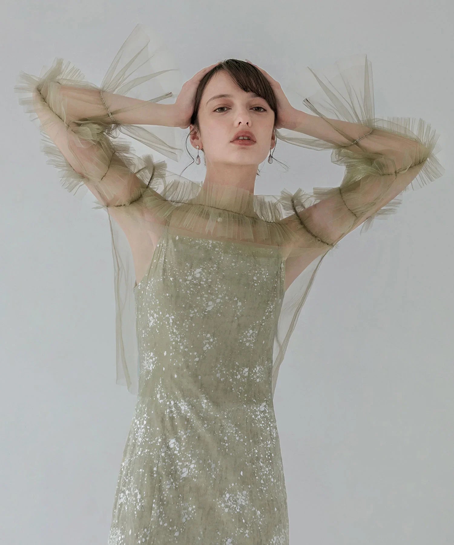 【SOLD OUT】チュールフリルペイントマーメイドワンピースドレス