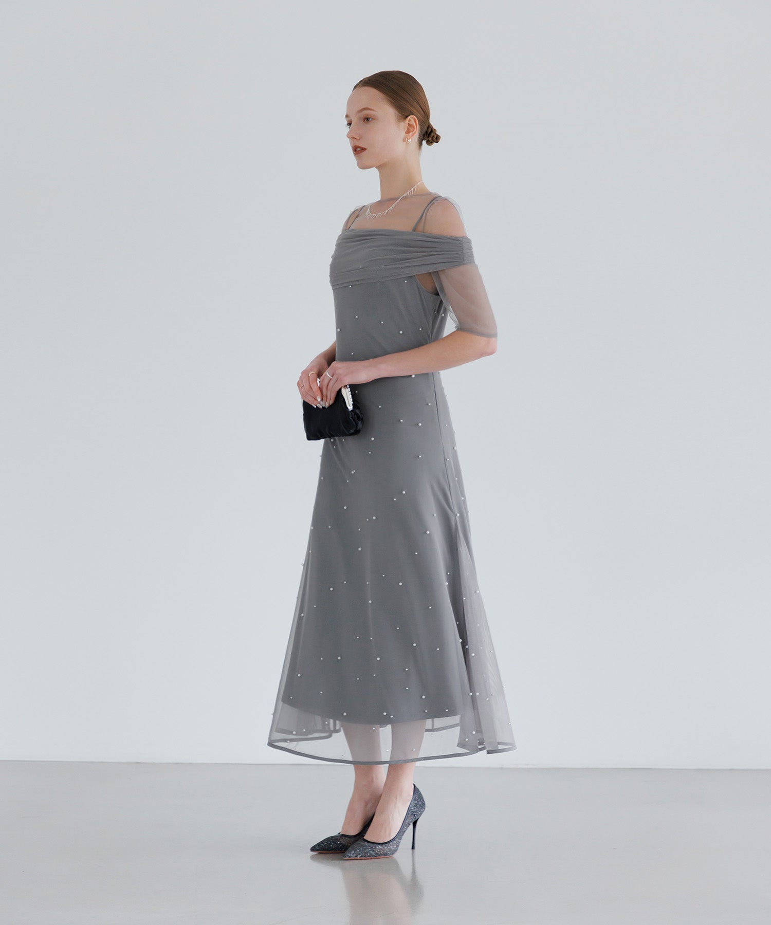 【一部当日発送】2WAYチュールトップスパールAラインワンピースドレス