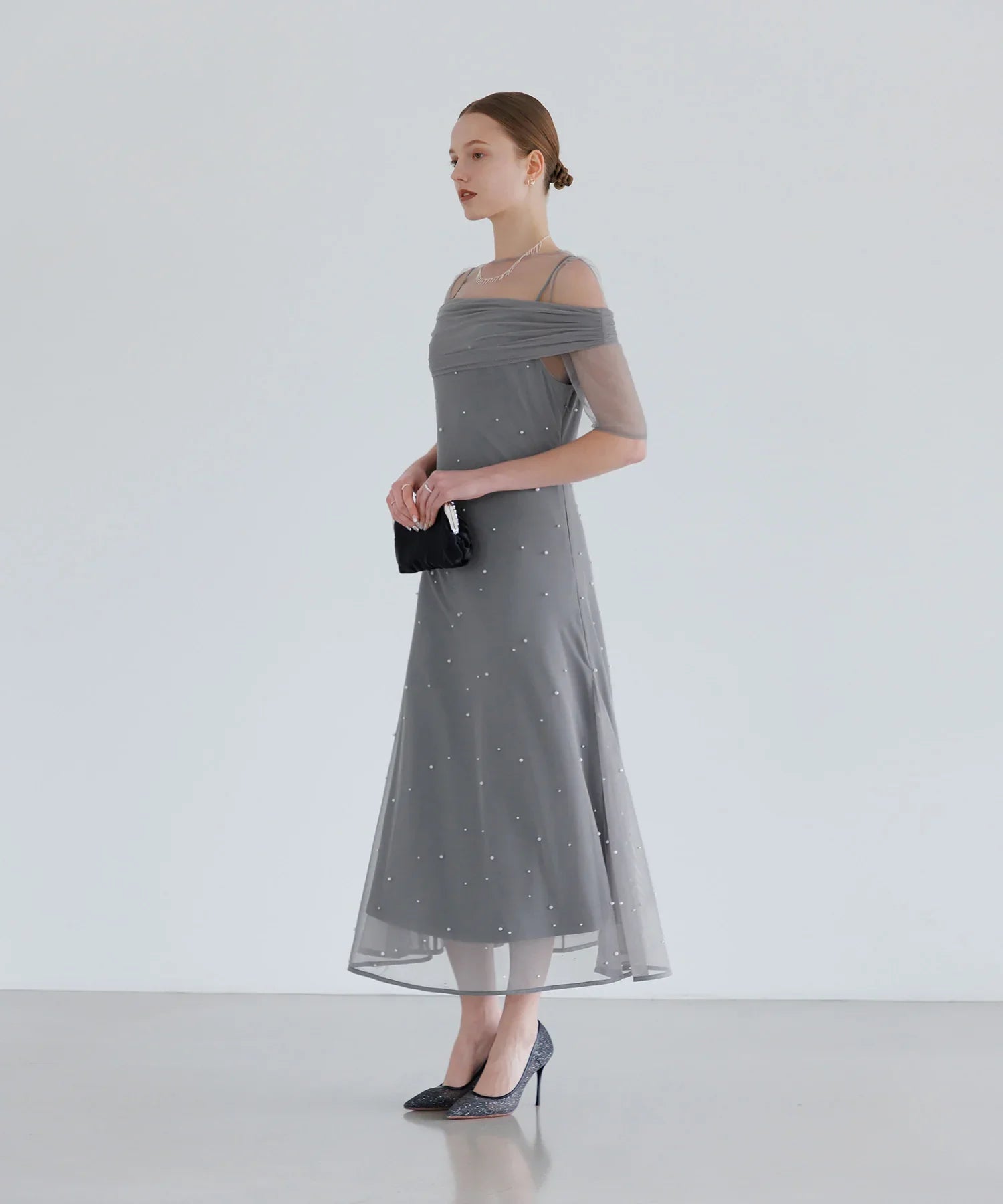 【一部当日発送】2WAYチュールトップスパールAラインワンピースドレス