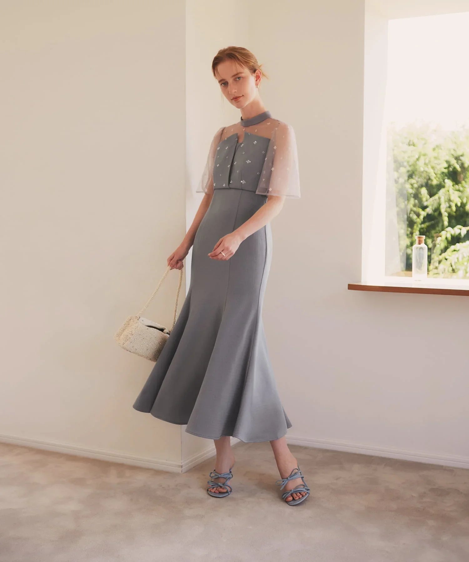 【當天出貨】碎花亮片薄紗重疊魚尾裙