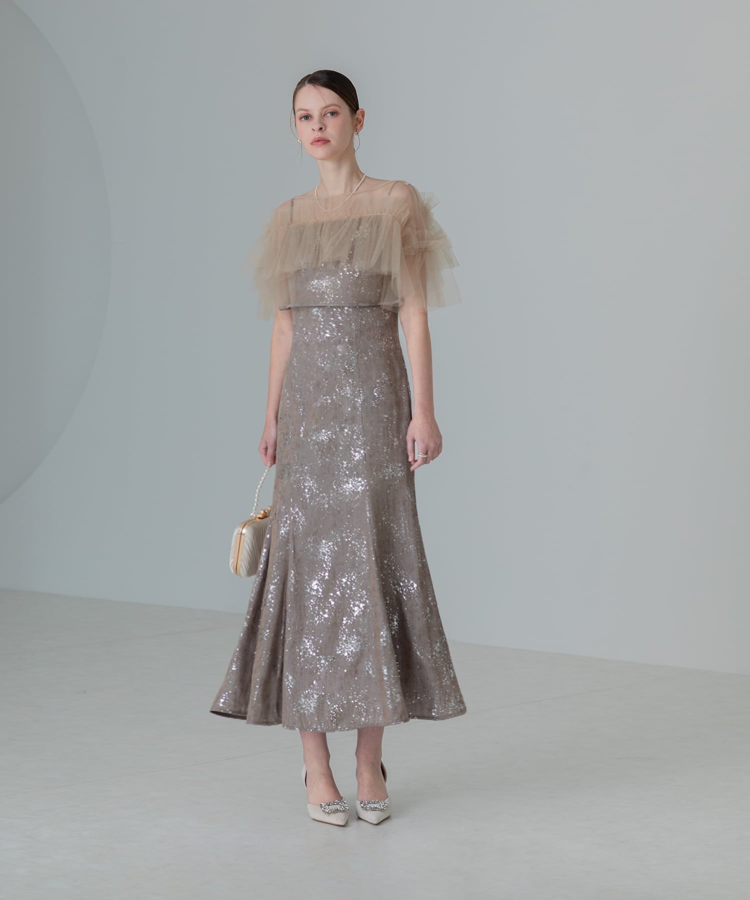 【当日発送】チュールフリルボレロペイントマーメイドワンピースドレス