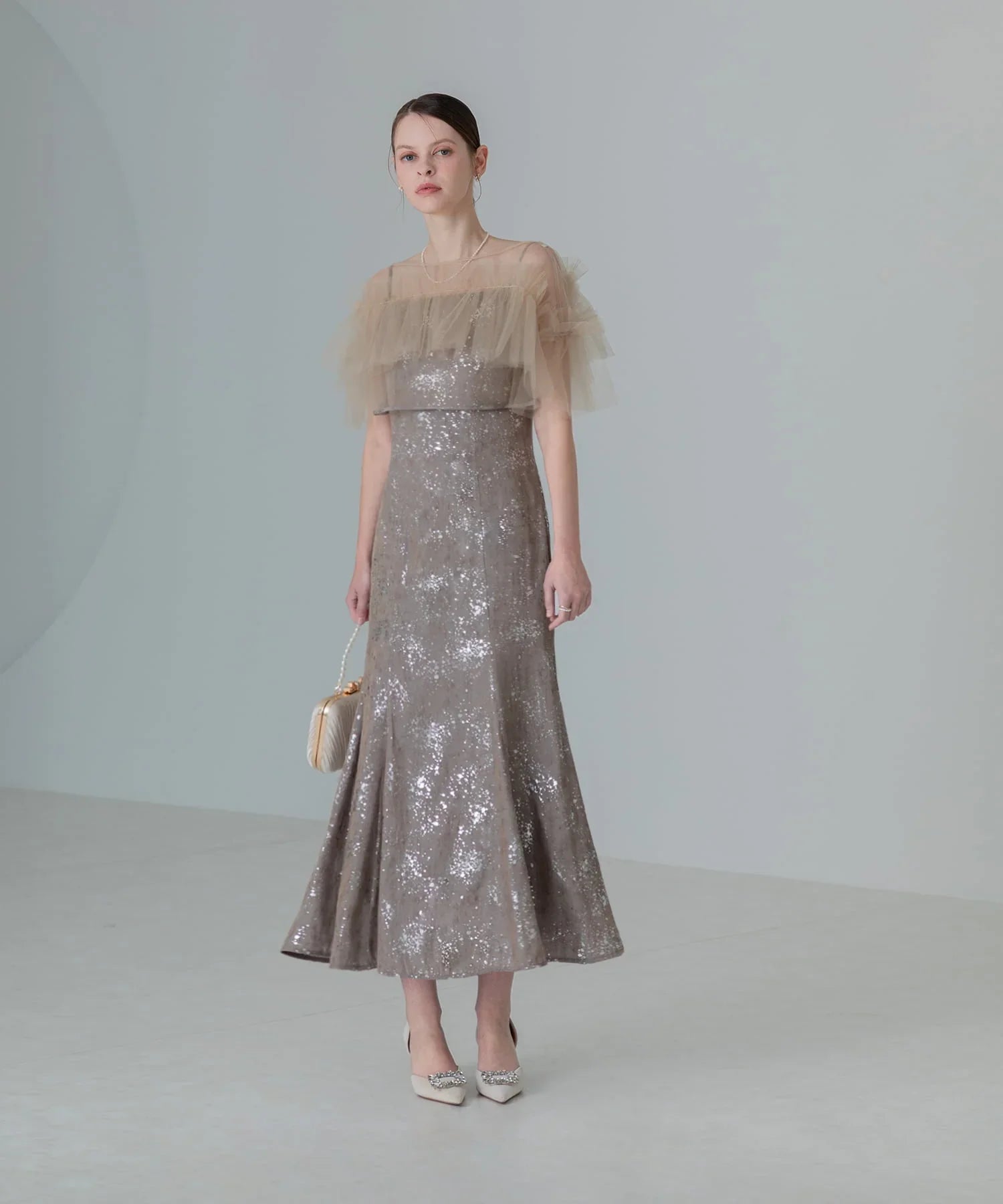 【当日発送】チュールフリルボレロペイントマーメイドワンピースドレス