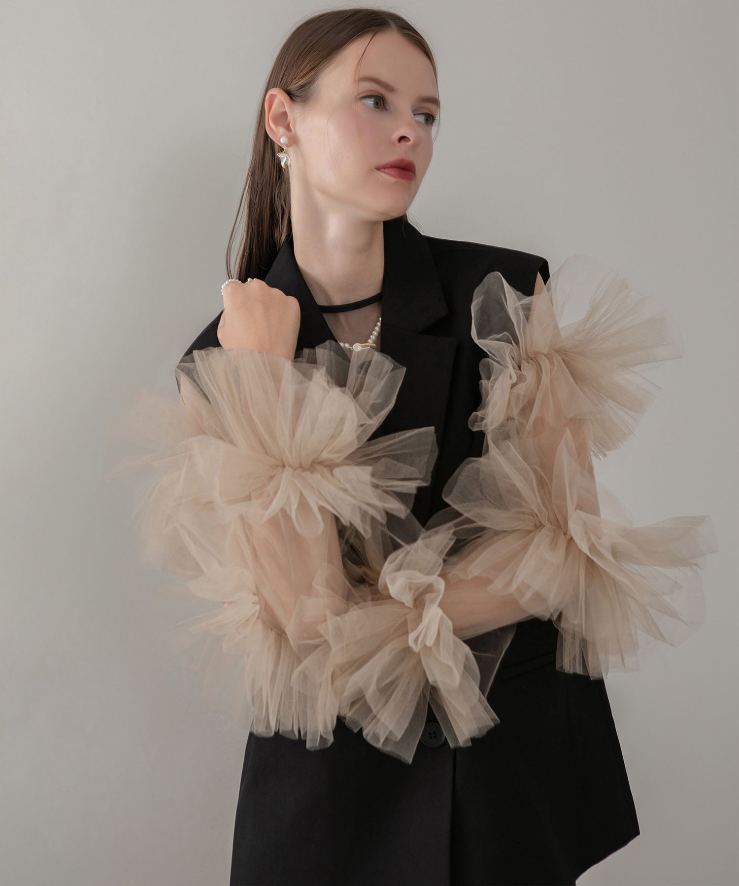 【当日発送】ボリュームチュールスリーブベストセットアップドレス