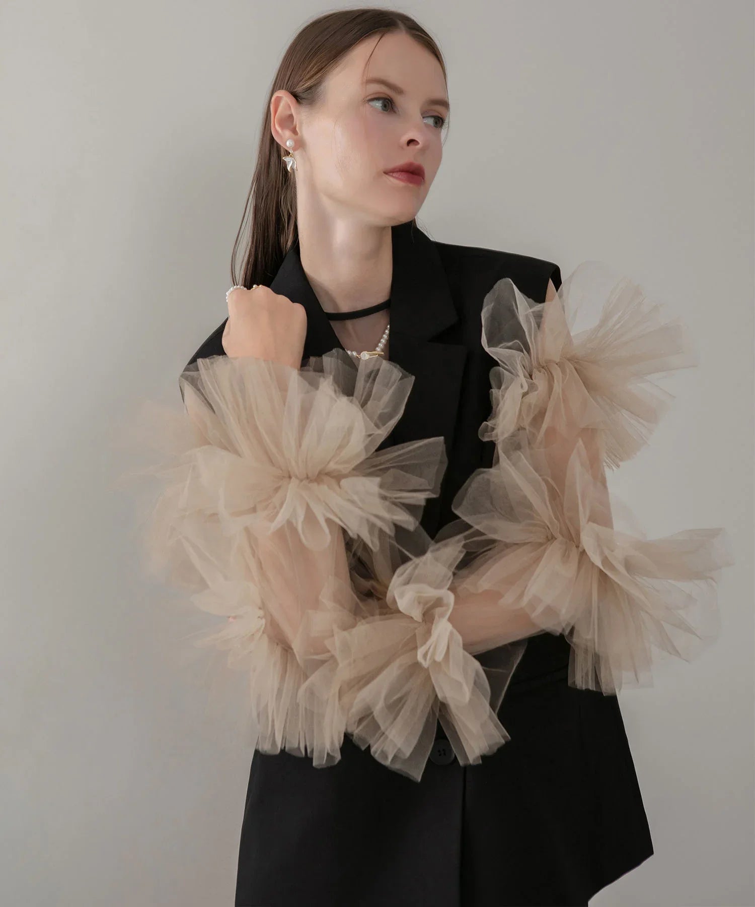 【当日発送】ボリュームチュールスリーブベストセットアップドレス