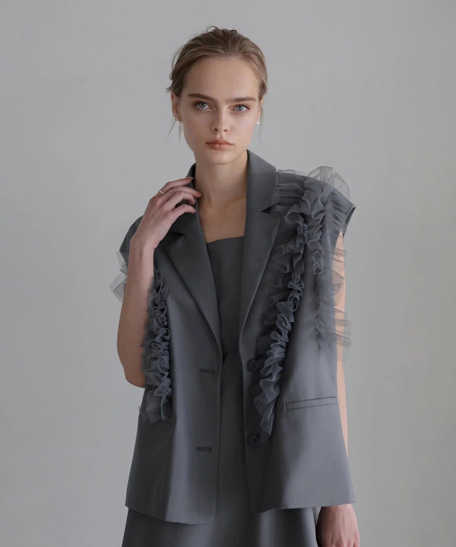 【当日発送】チュールフリルセットアップワンピースドレス