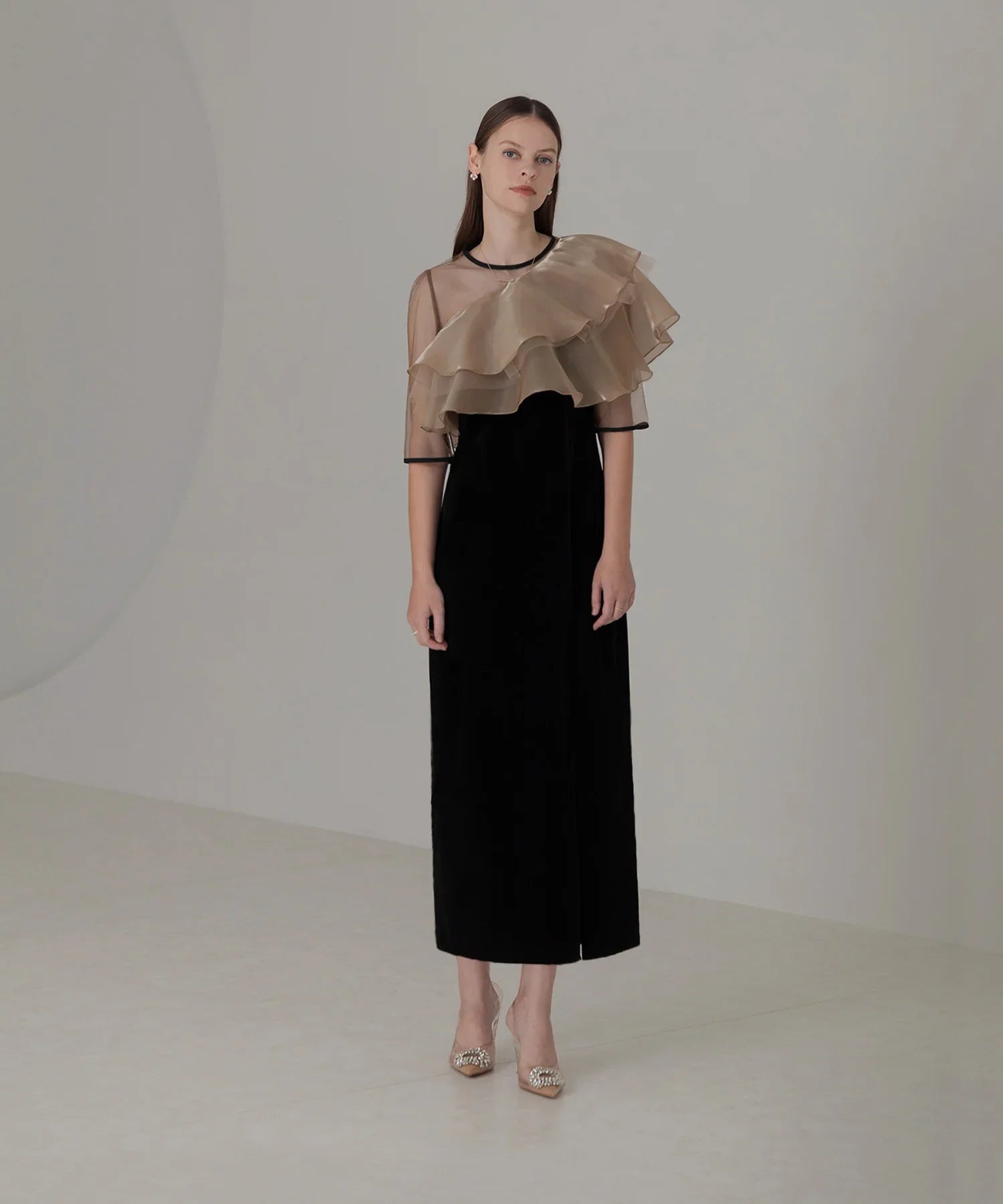 【当日発送】アシンメトリーティアードフリル3WAYベロアワンピースドレス