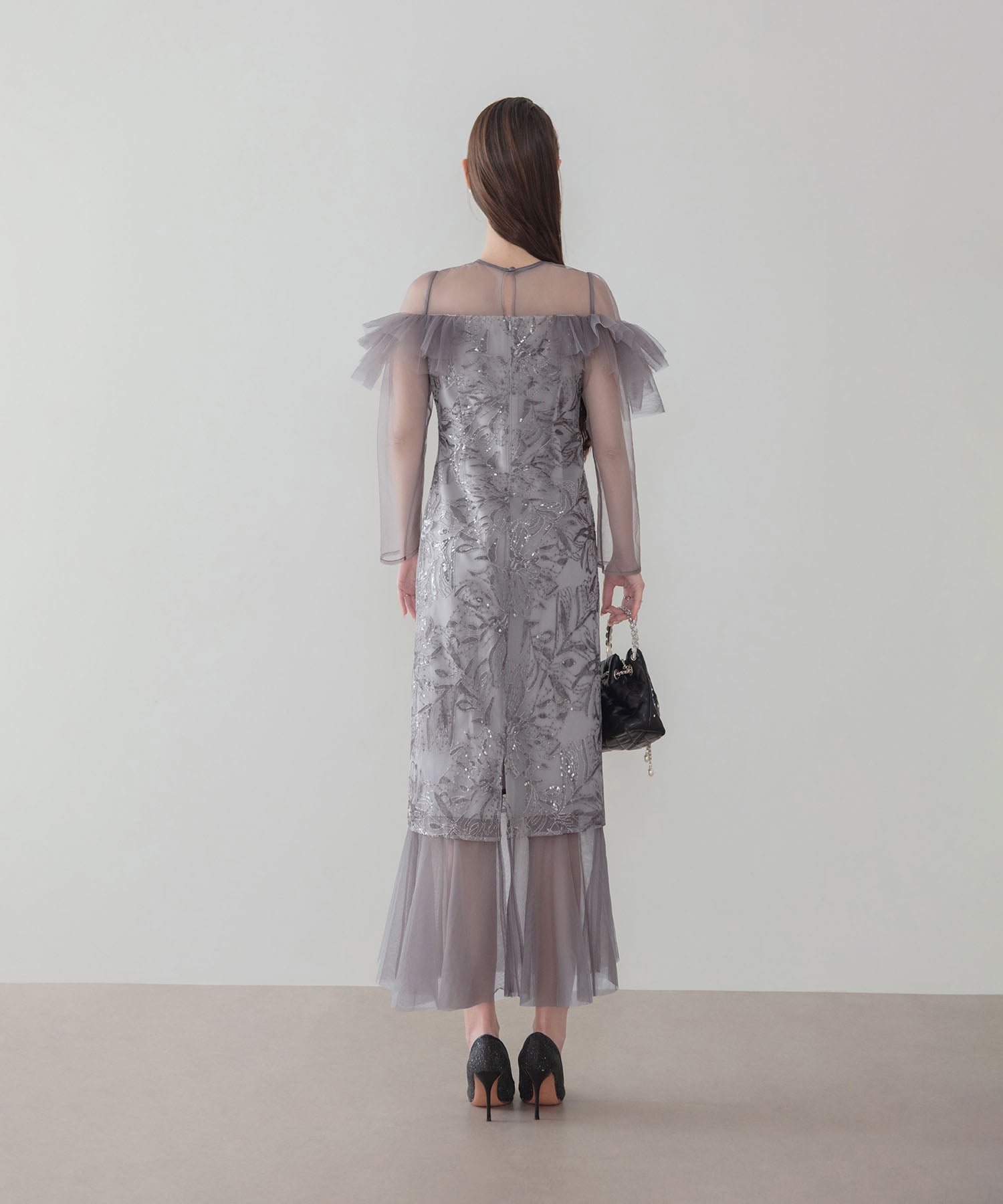 【COMING SOON】フラワースパンコールヘムチュールIラインワンピースドレス