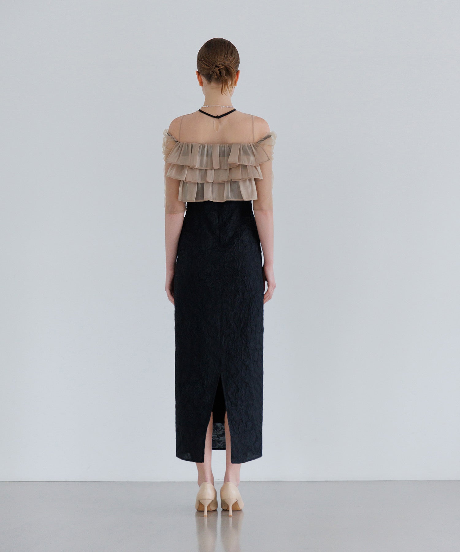 【当日発送】3WAYティアードフリルジャガードIラインワンピースドレス