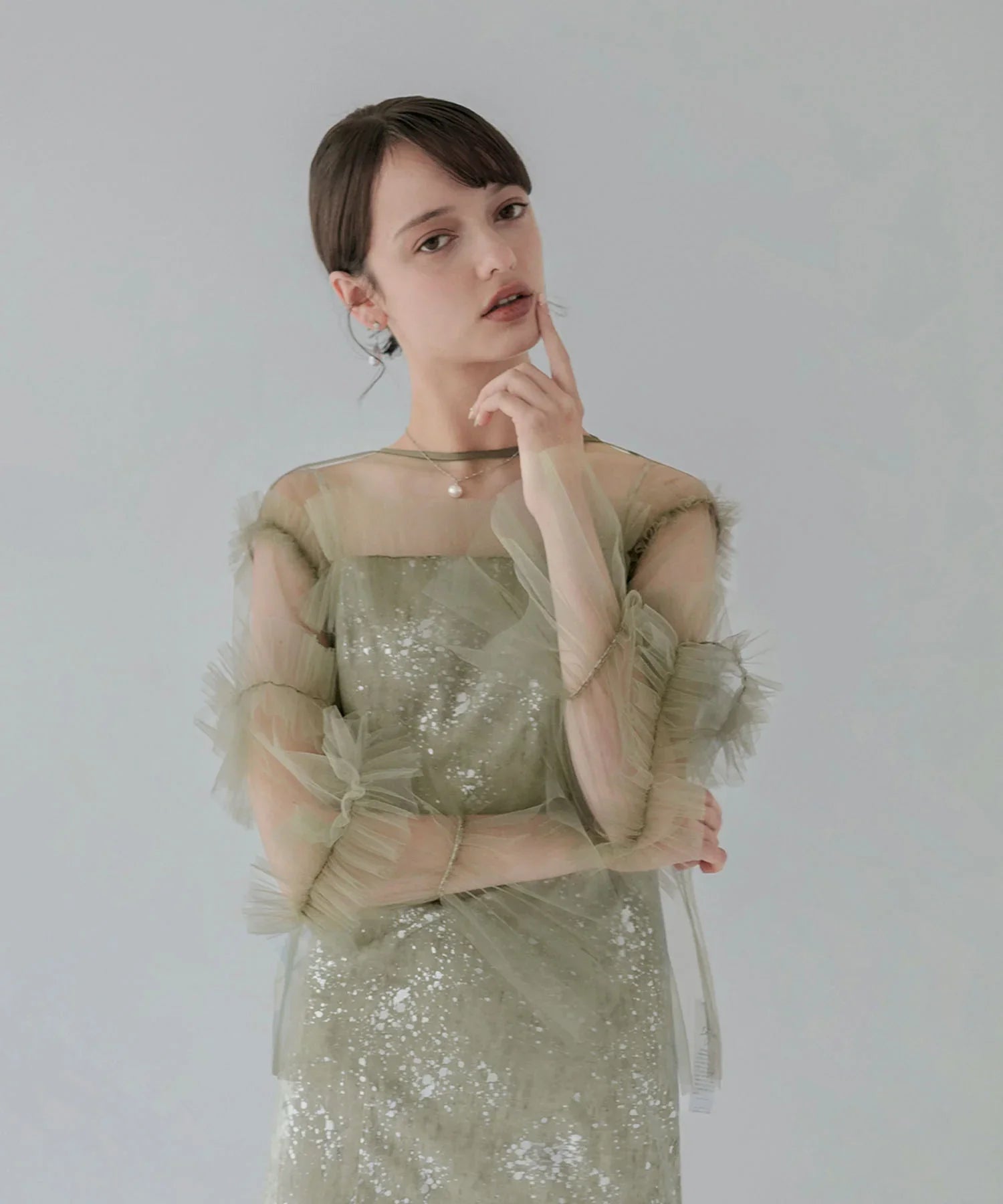 【SOLD OUT】チュールフリルペイントマーメイドワンピースドレス