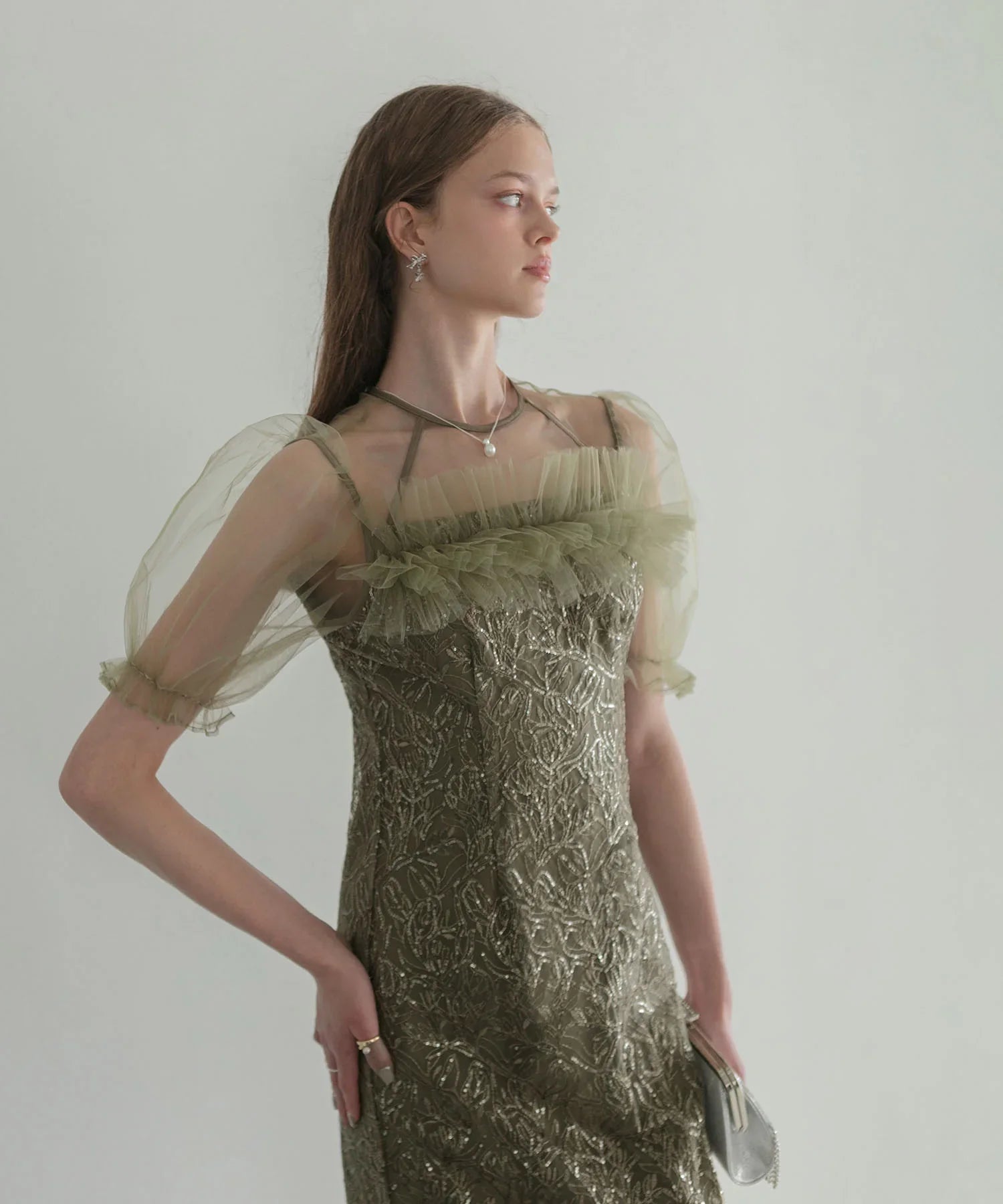 【当日発送】チュールフラワースパンコールIラインワンピースドレス