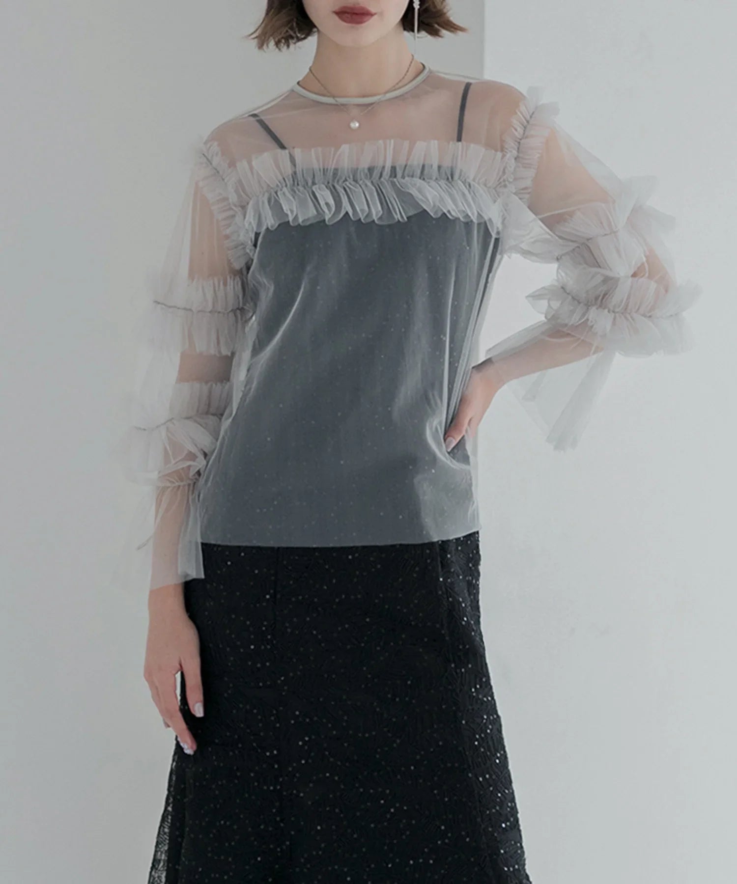 【当日発送】チュールフリルトップス