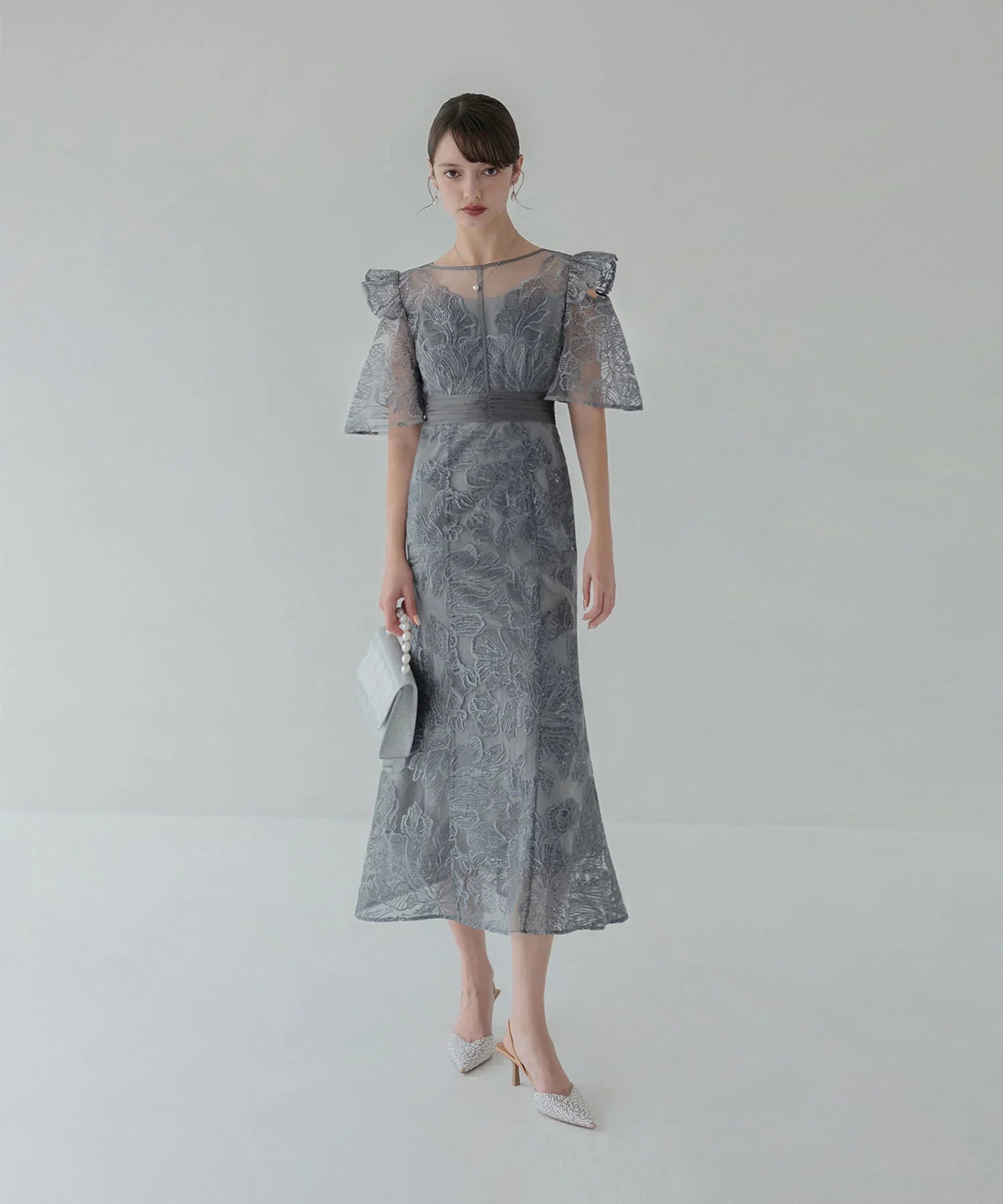 【当日発送】フラワーレースシアーフリルマーメイドワンピースドレス