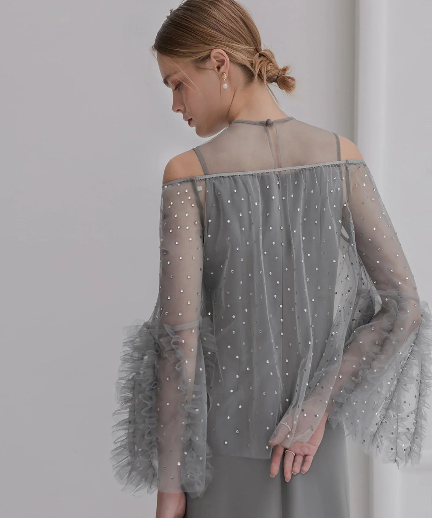 【当日発送】ドットストーンオフショルIラインワンピースドレス