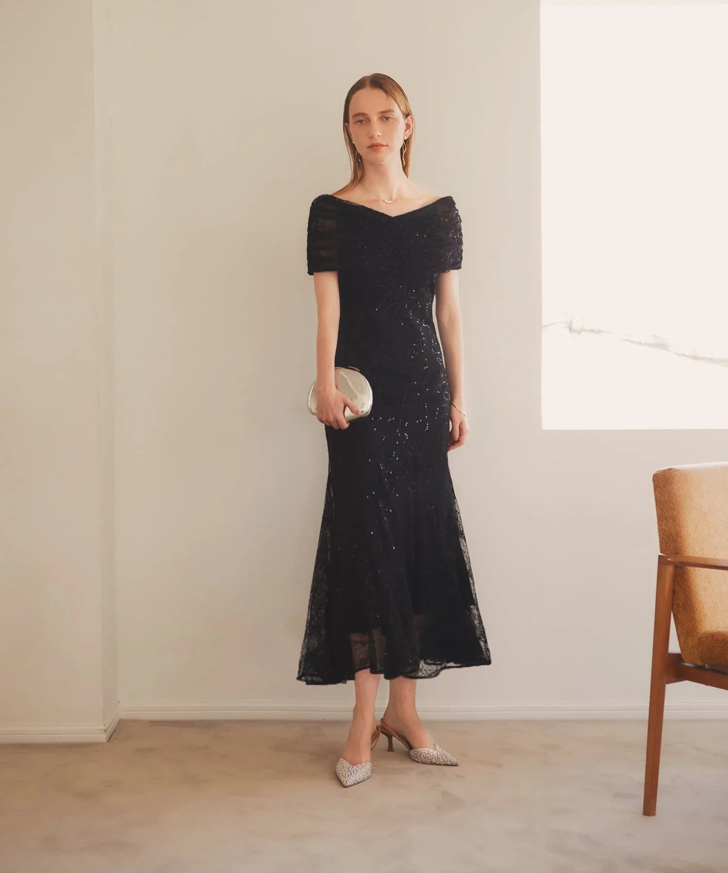 【当日発送】2WAYレース花柄オフショルダーマーメイドワンピースドレス