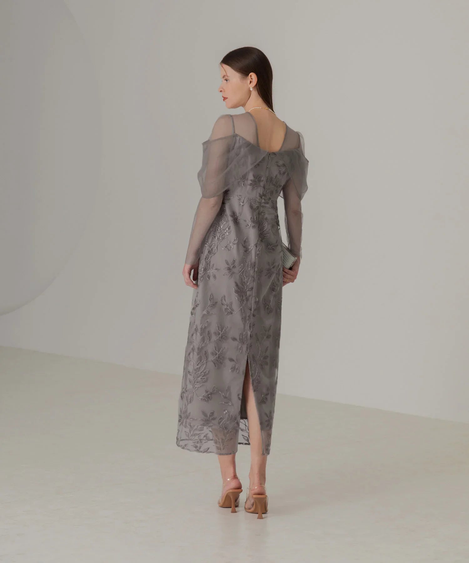 【一部当日発送】チュールロングスリーブリーフIラインワンピースドレス