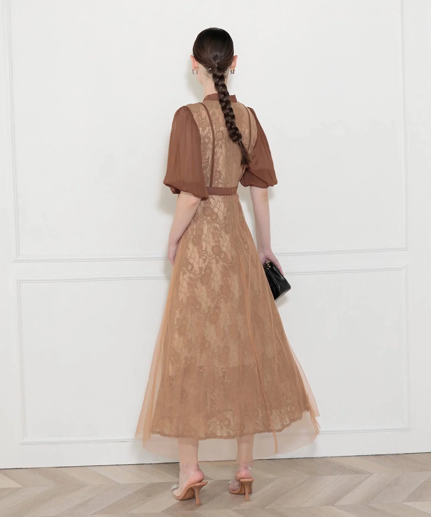 【當天出貨】高腰薄紗蕾絲A字連身裙