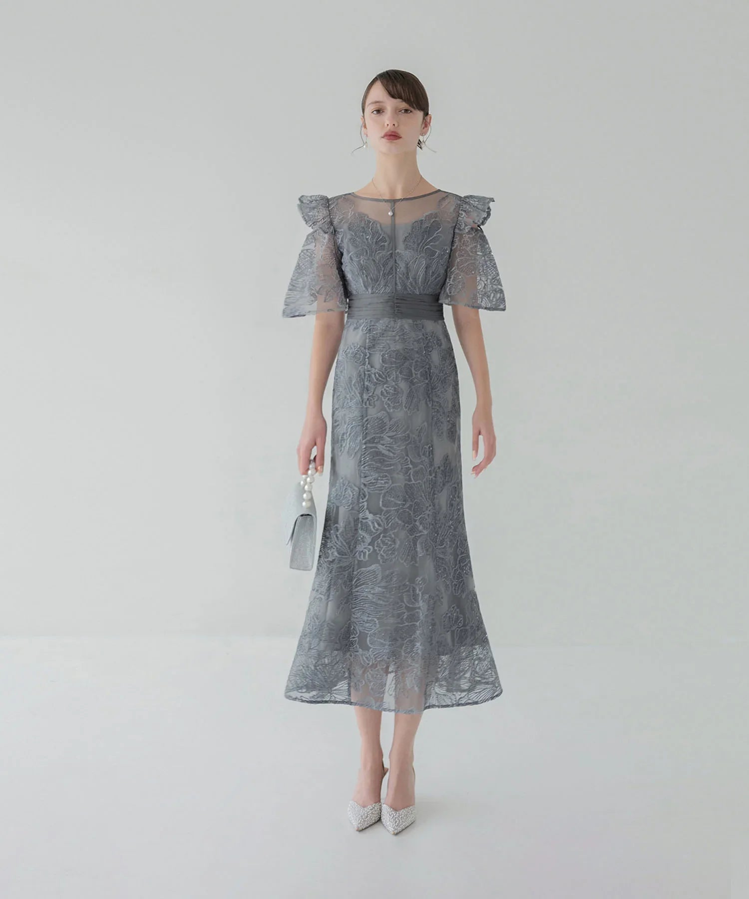 【当日発送】フラワーレースシアーフリルマーメイドワンピースドレス