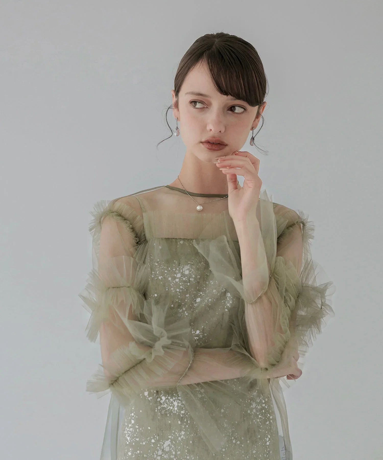 【SOLD OUT】チュールフリルペイントマーメイドワンピースドレス