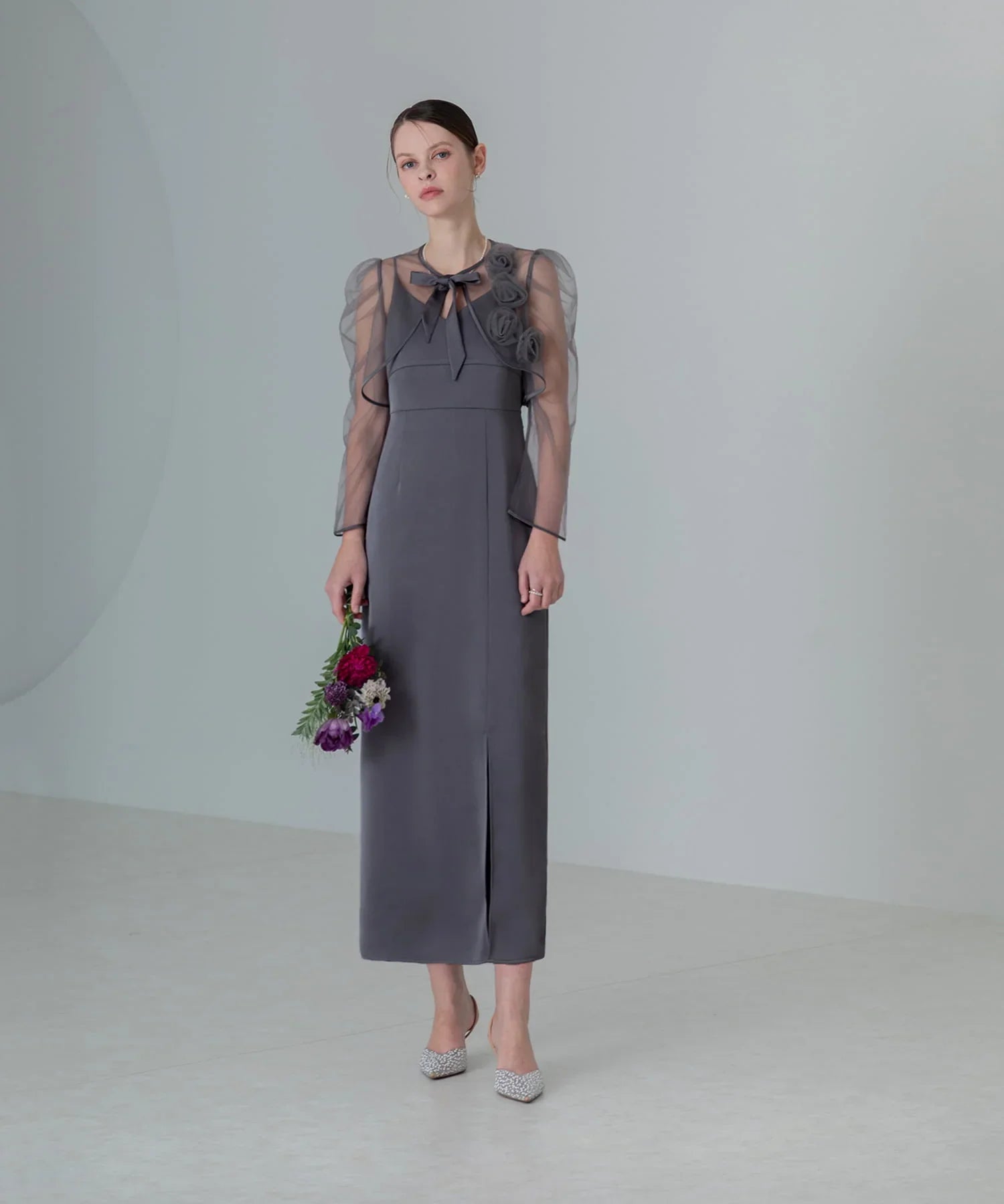 【当日発送】ローズボレロシアースリーブIラインワンピースドレス