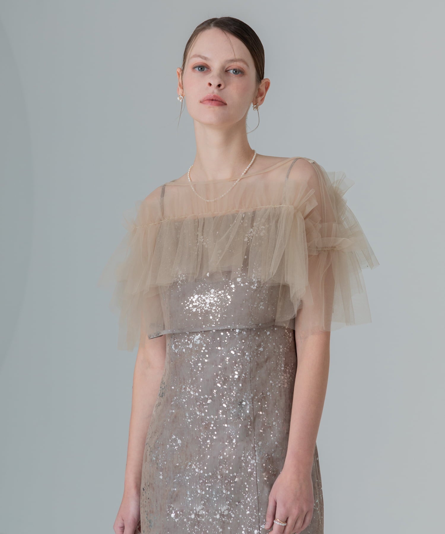 【当日発送】チュールフリルボレロペイントマーメイドワンピースドレス