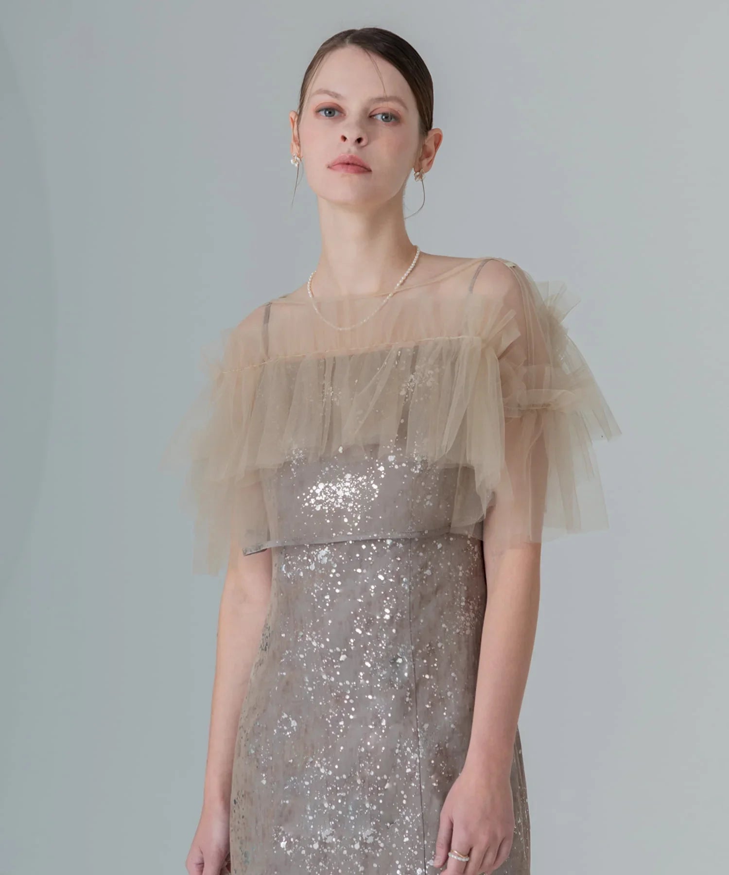 【当日発送】チュールフリルボレロペイントマーメイドワンピースドレス