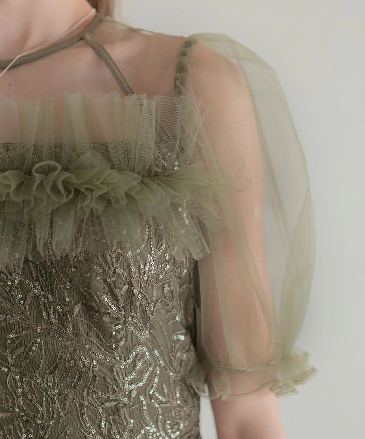 【当日発送】チュールフラワースパンコールIラインワンピースドレス