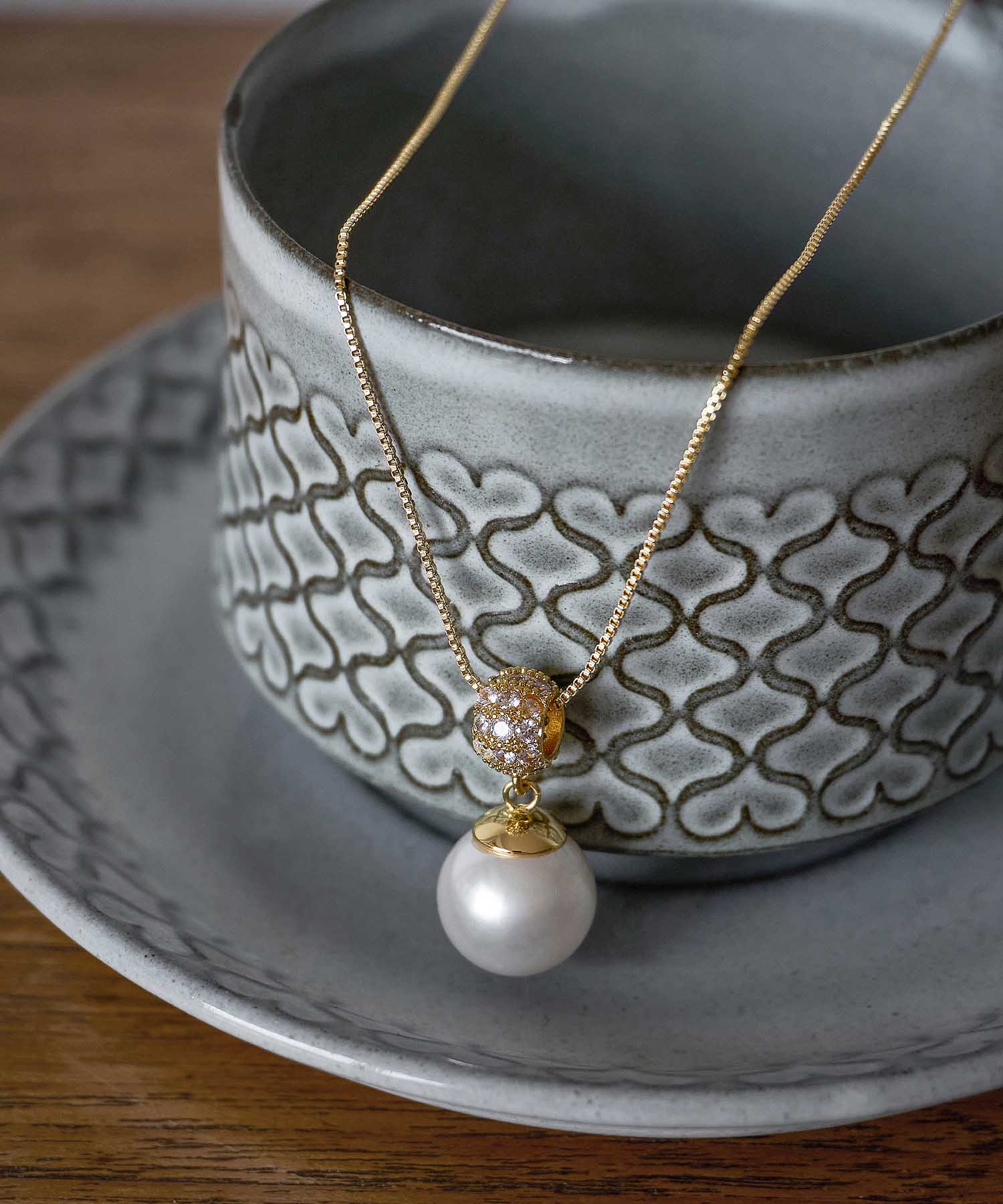 【予約販売】ゴールドストーンパールペンダントネックレス