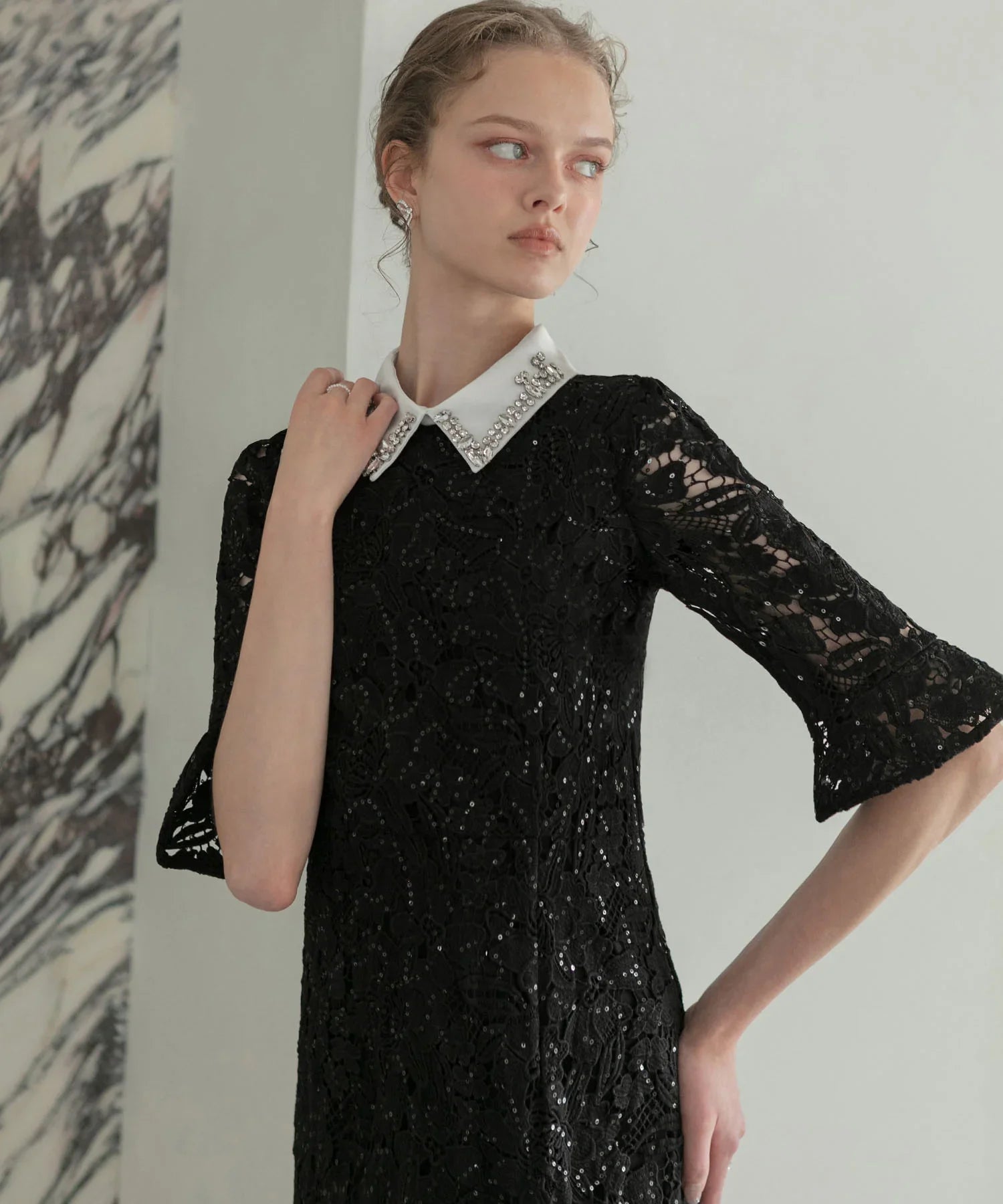 【当日発送】ビジューカラーフラワーフリルマーメイドワンピースドレス