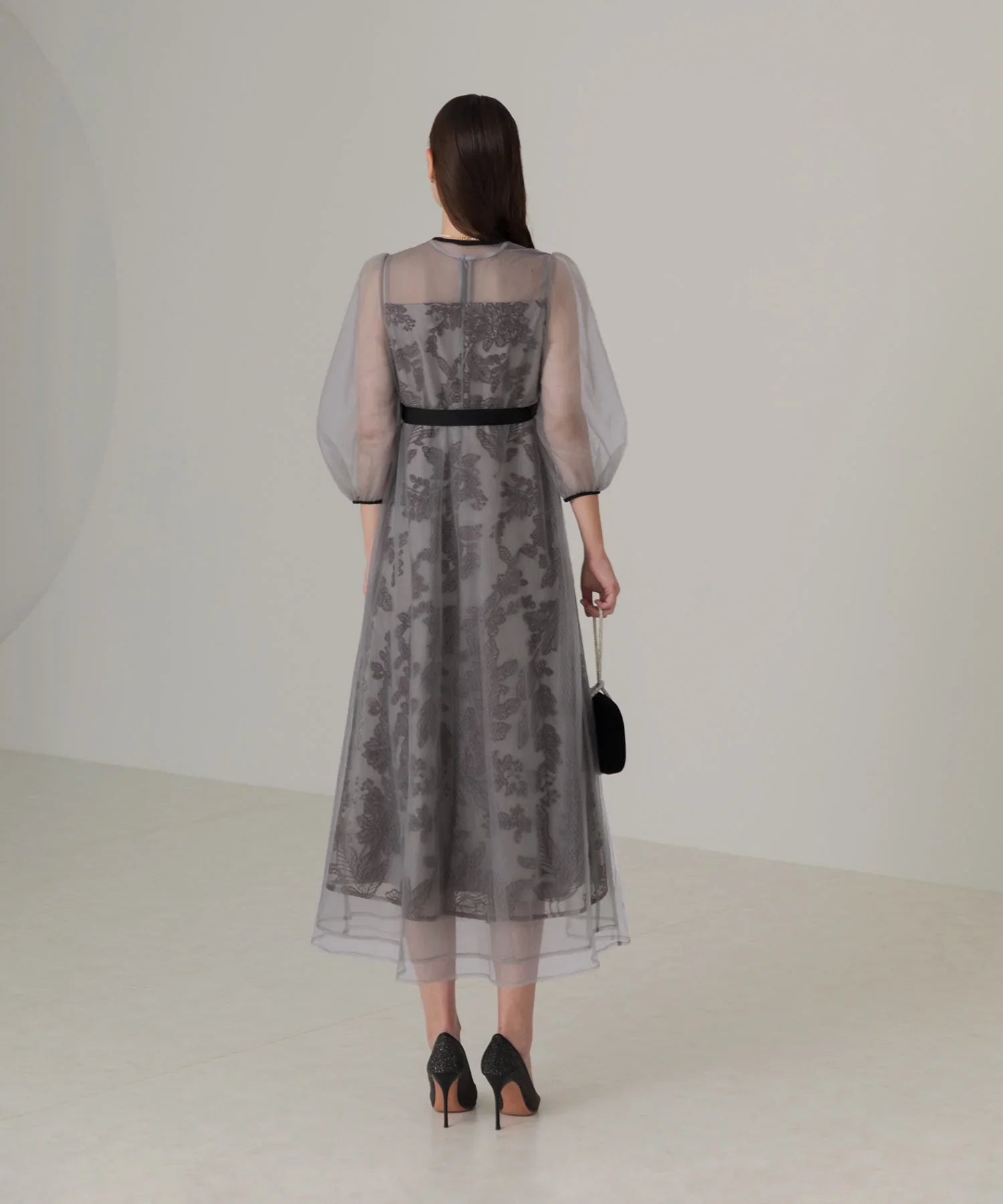 【当日発送】チュールパイピングリーフベルトAラインワンピースドレス