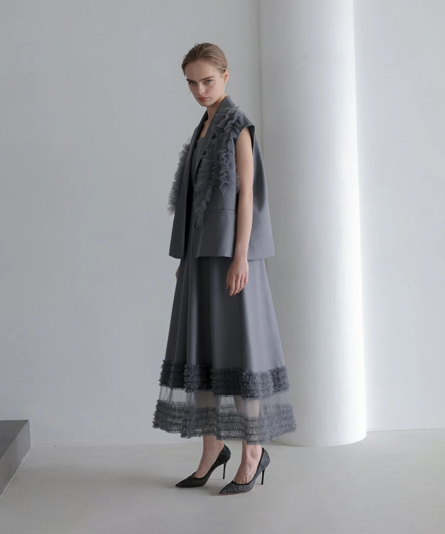 【当日発送】チュールフリルセットアップワンピースドレス