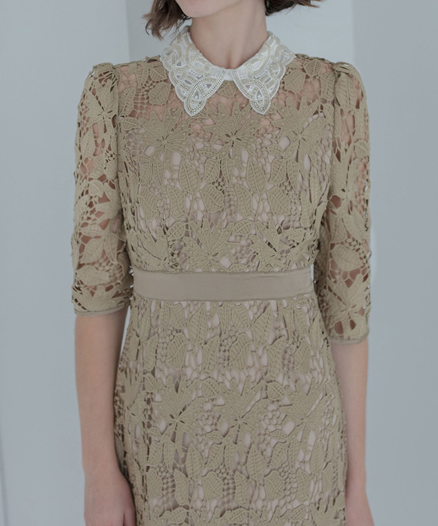 【一部当日発送】花柄レースビジューカラーAラインワンピースドレス