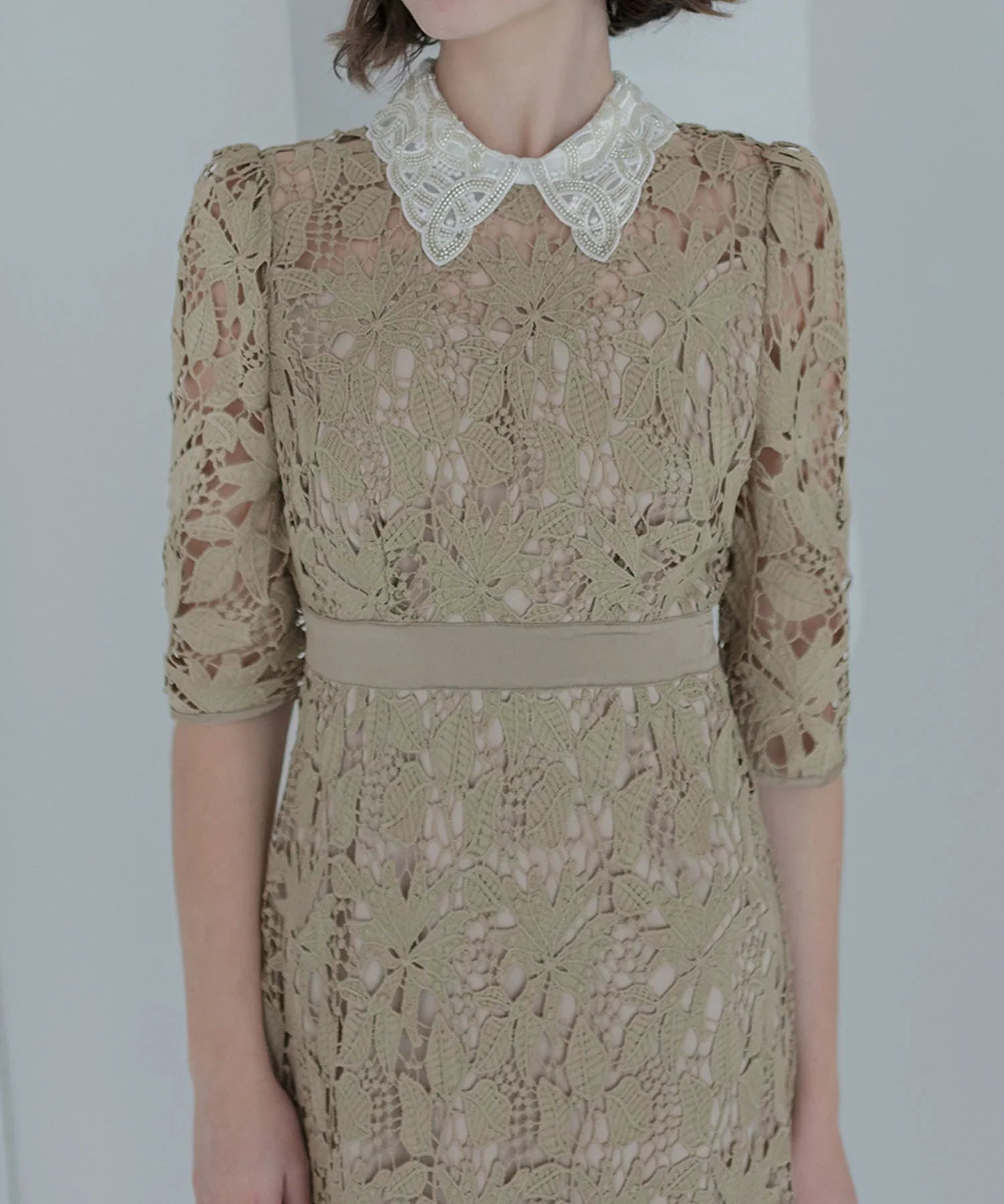 【一部当日発送】花柄レースビジューカラーAラインワンピースドレス