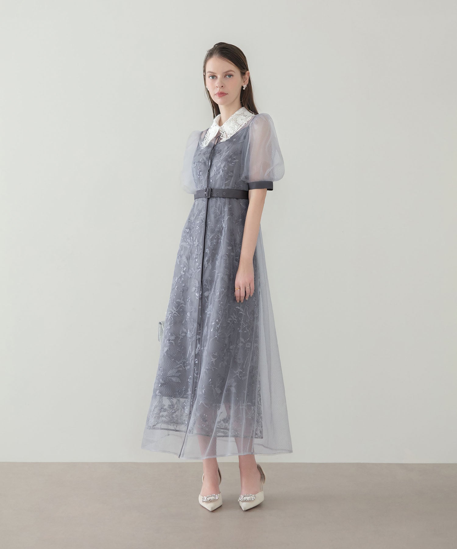 【当日発送】フラワーレースカラーチュールレイヤードキャミワンピースAラインドレス