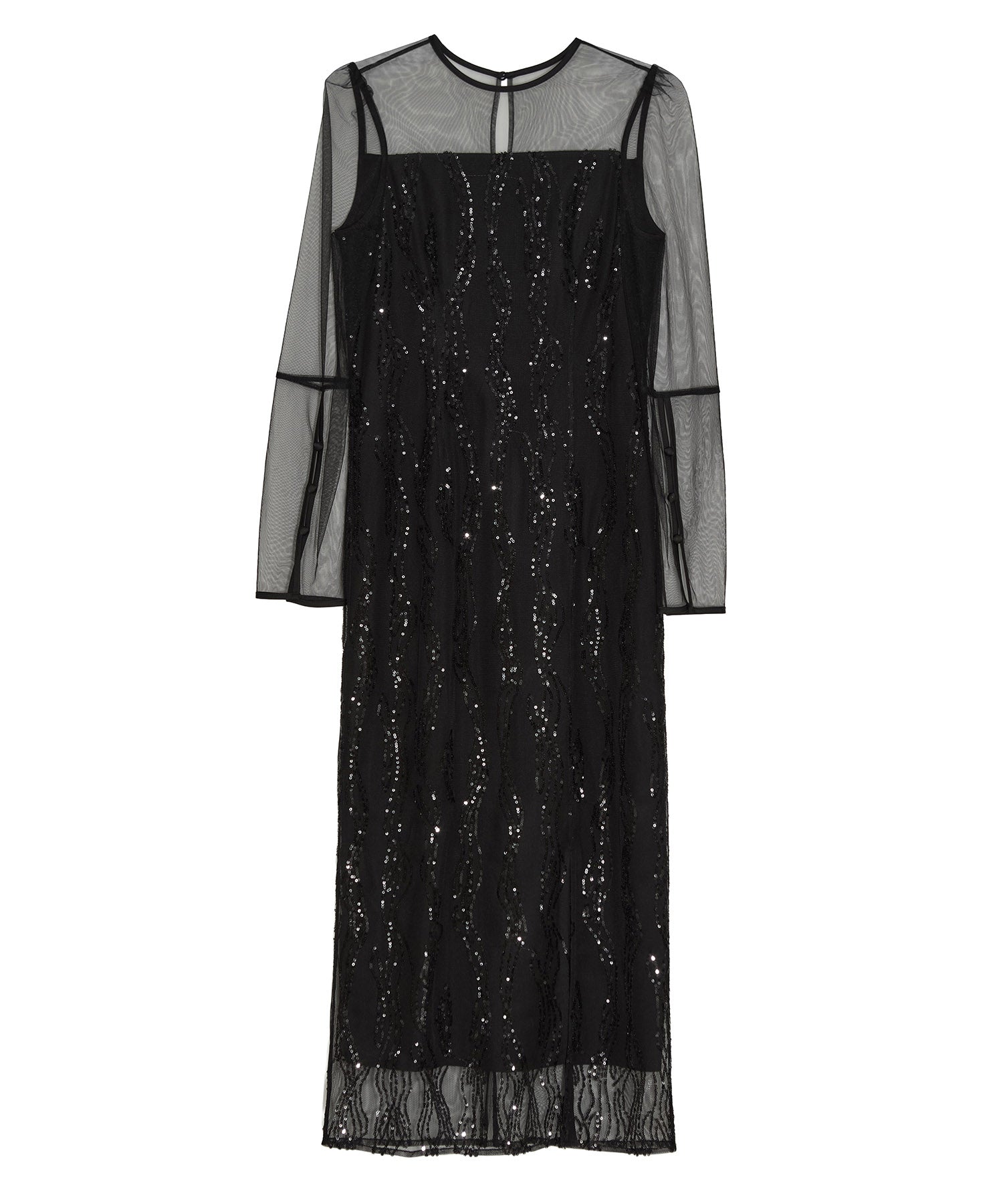 【当日発送】シアーケープスパンコールIラインワンピースドレス