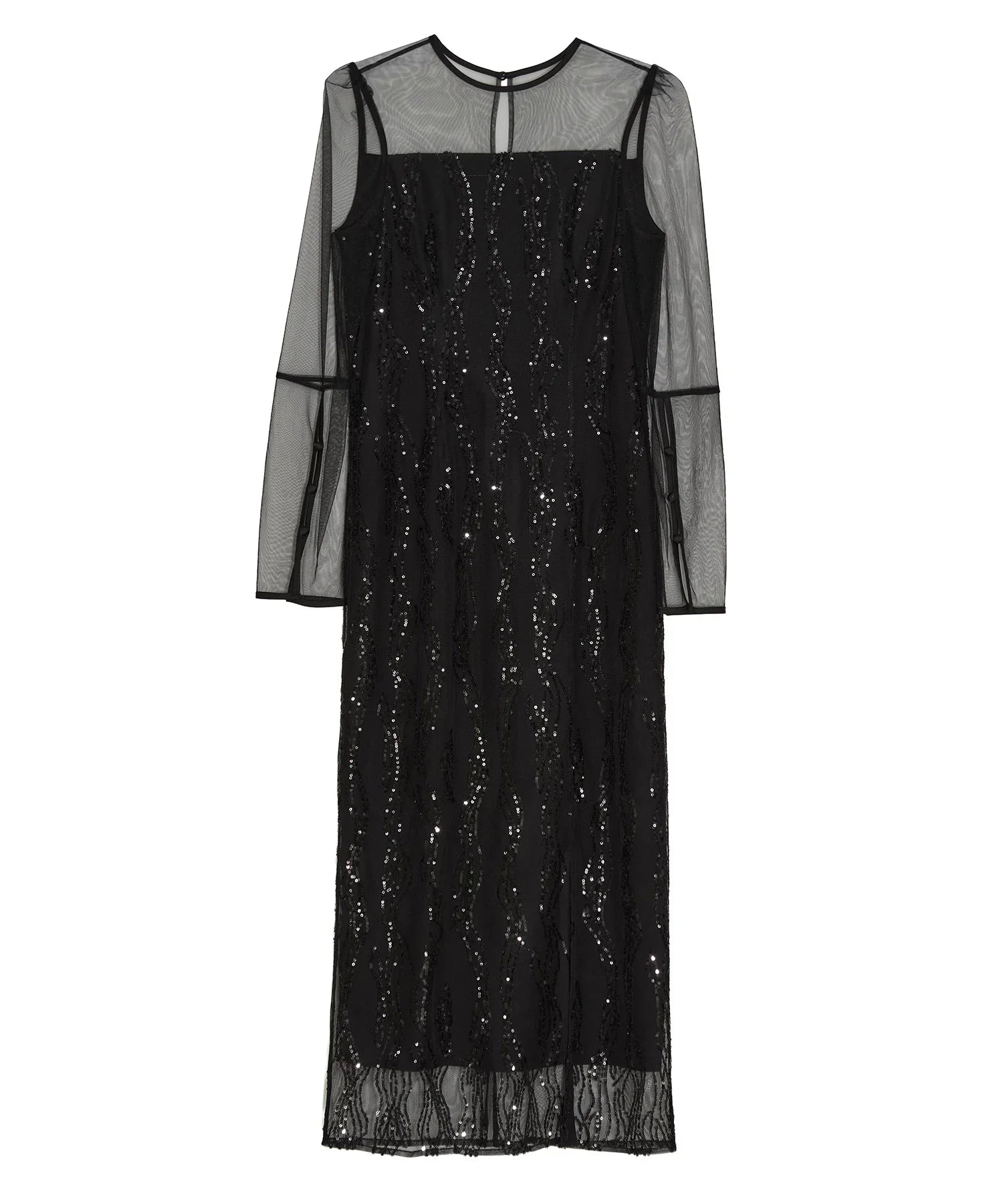 【当日発送】シアーケープスパンコールIラインワンピースドレス