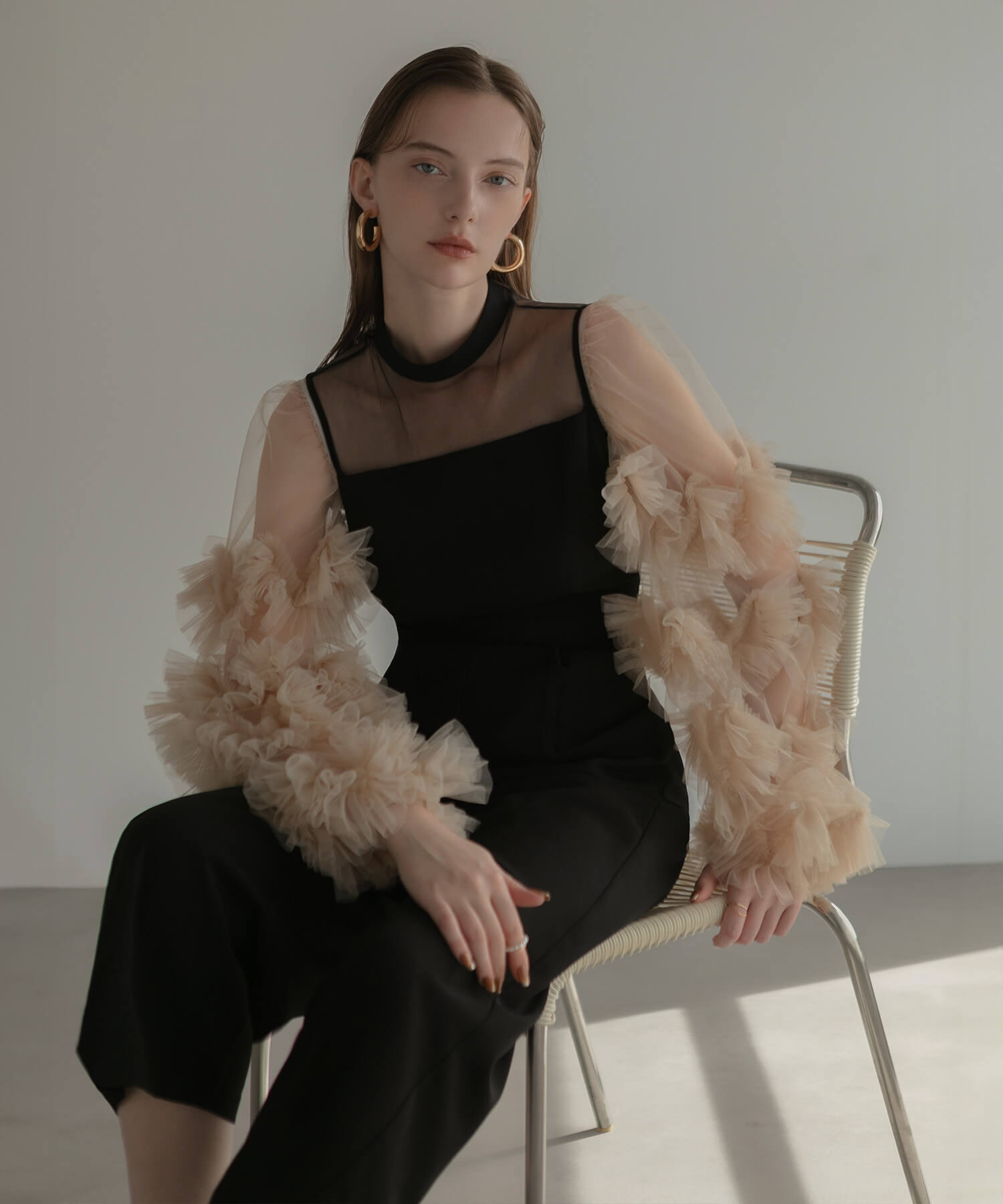 【当日発送】ボリュームチュールスリーブオールインワンパンツドレス