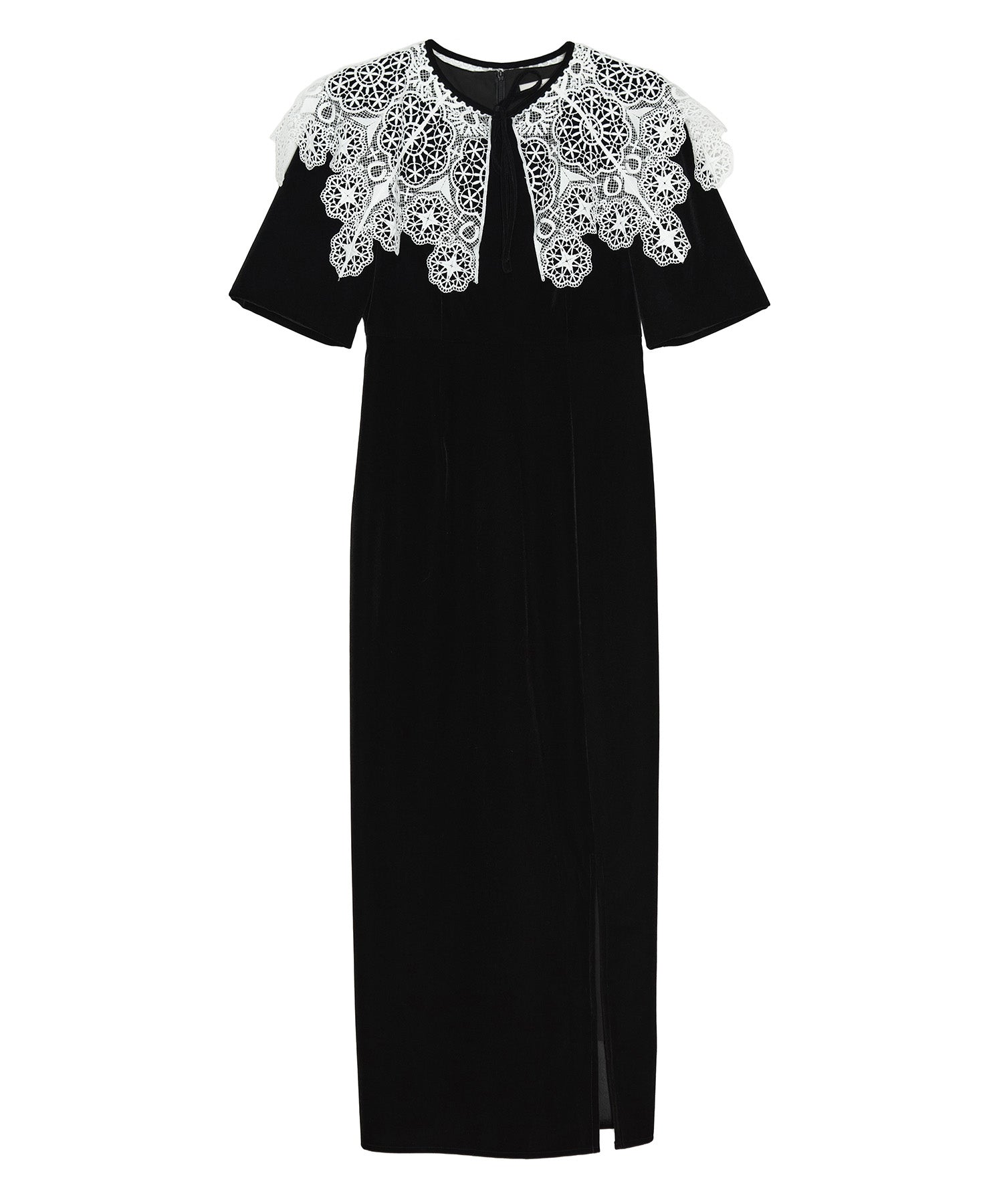 【当日発送】レースカラーベロアIラインワンピースドレス