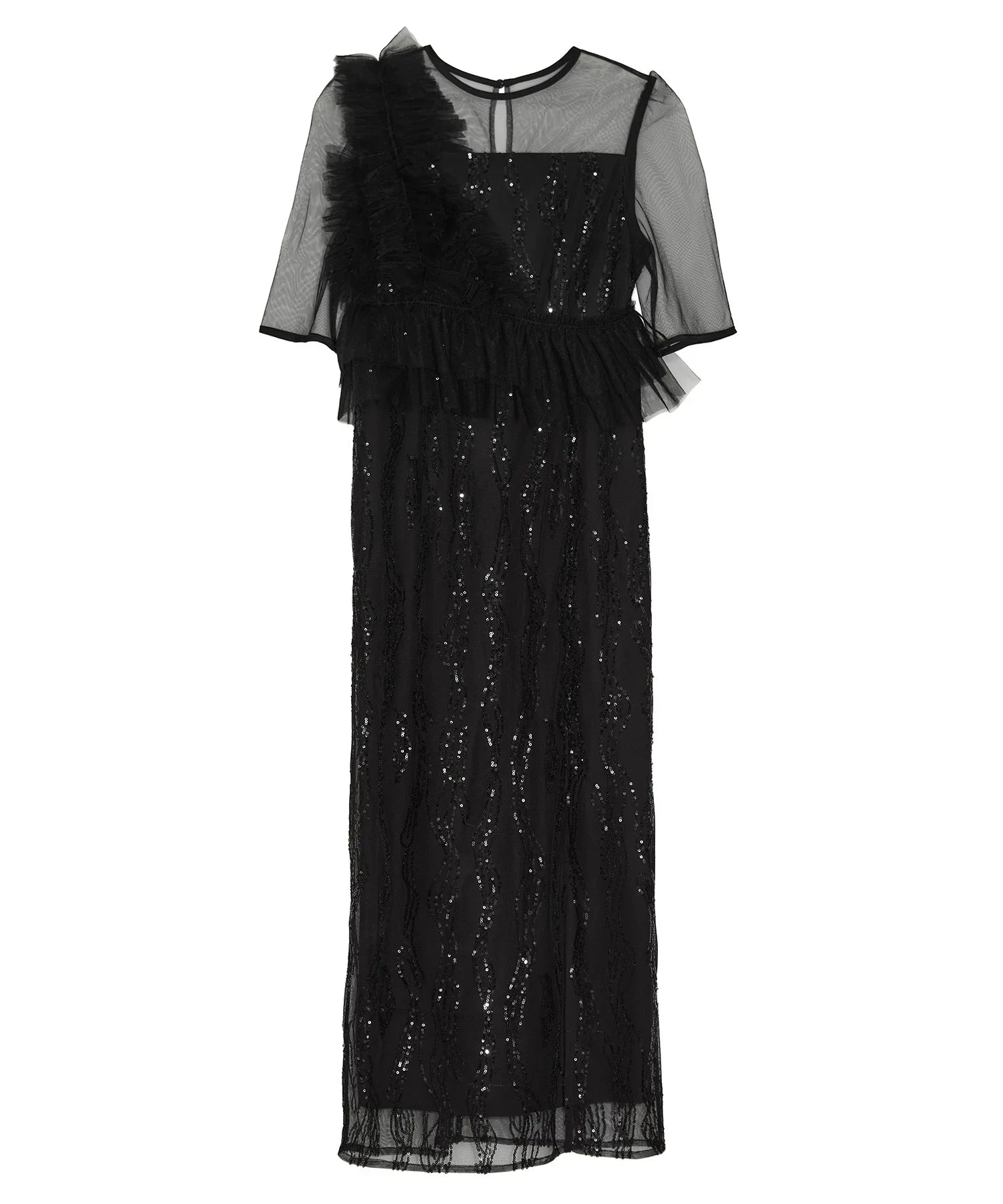 【当日発送】アシンメトリーフリルチュールIラインワンピースドレス