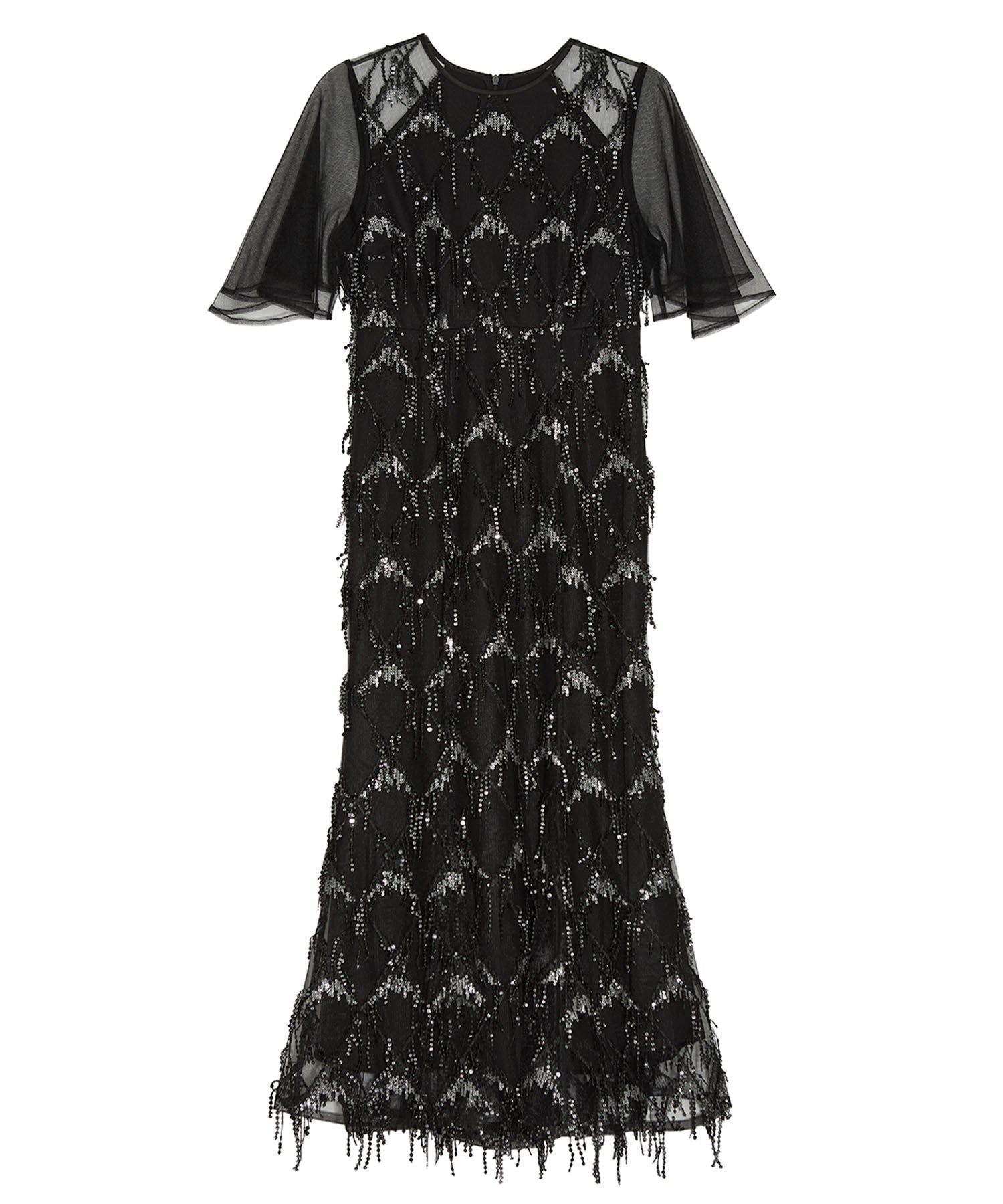 【当日発送】チュールスリーブスパンコールマーメイドワンピースドレス