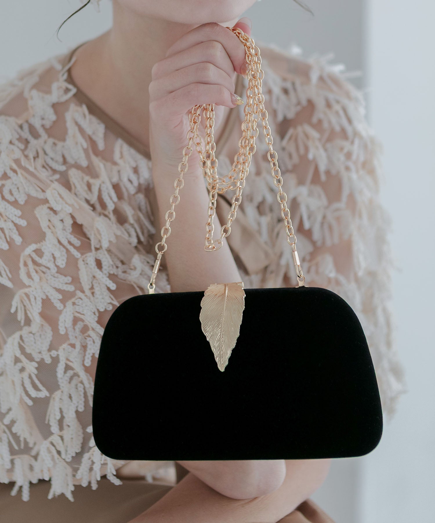 【SOLD OUT】リーフモチーフ2WAYベロアバッグ