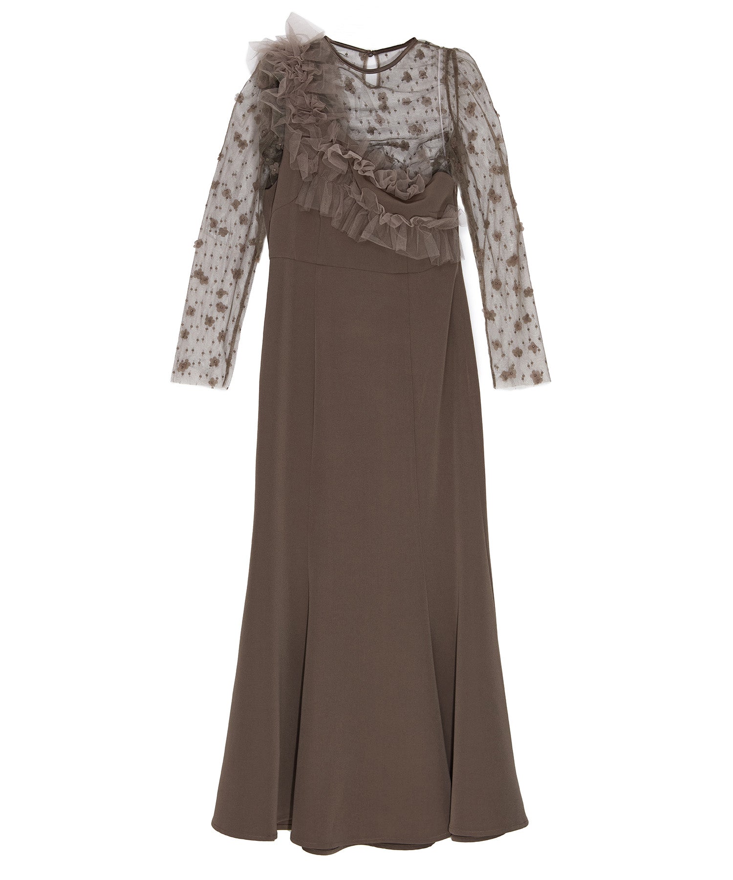 【当日発送】フラワーモチーフアシンメトリーチュールマーメイドワンピースドレス