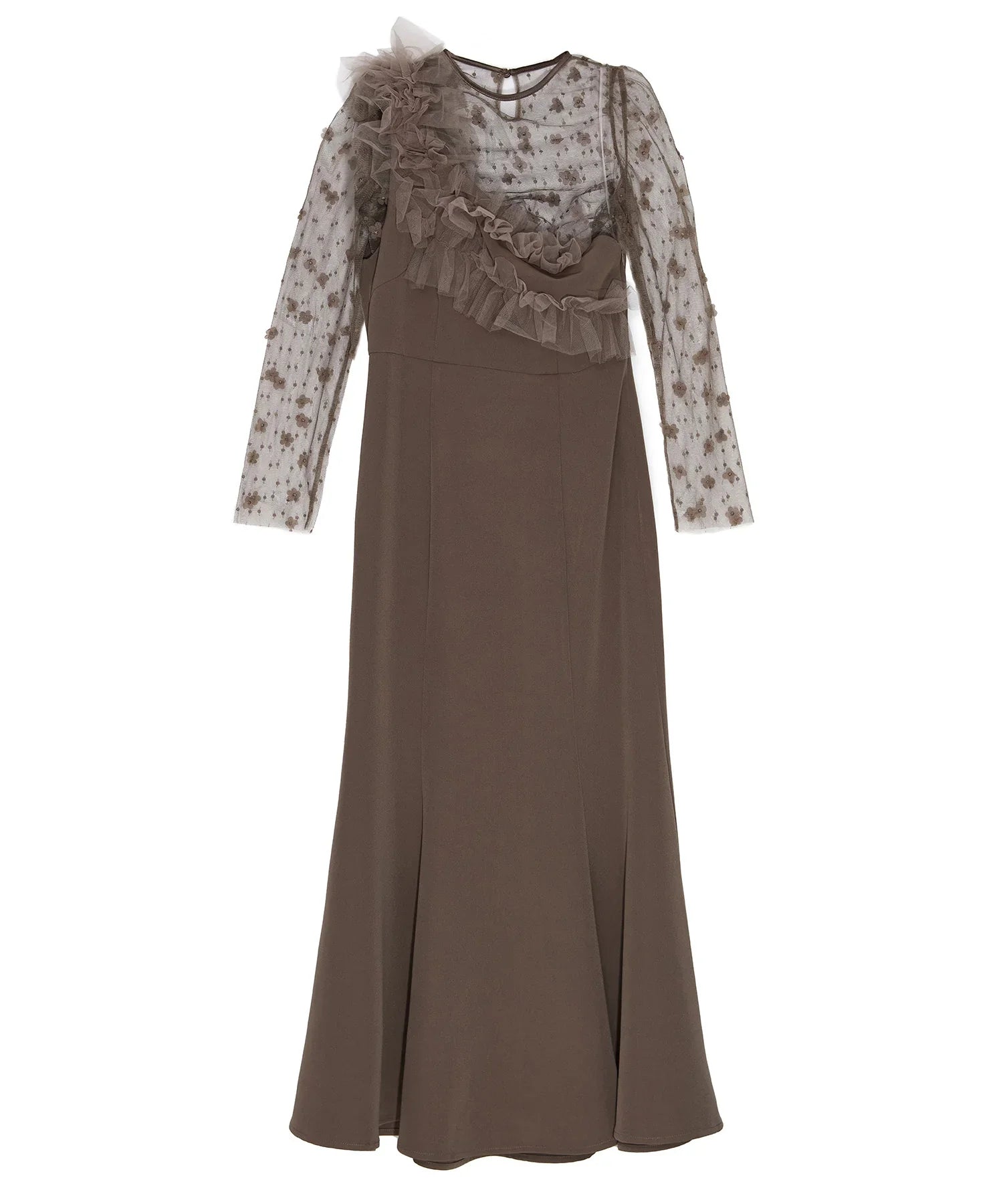 【当日発送】フラワーモチーフアシンメトリーチュールマーメイドワンピースドレス