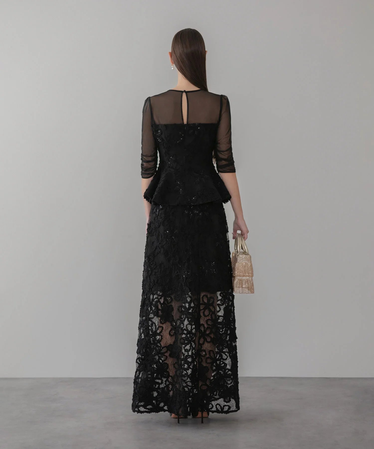 【LEJA LUXE】フラワーレースペプラムセットアップドレス