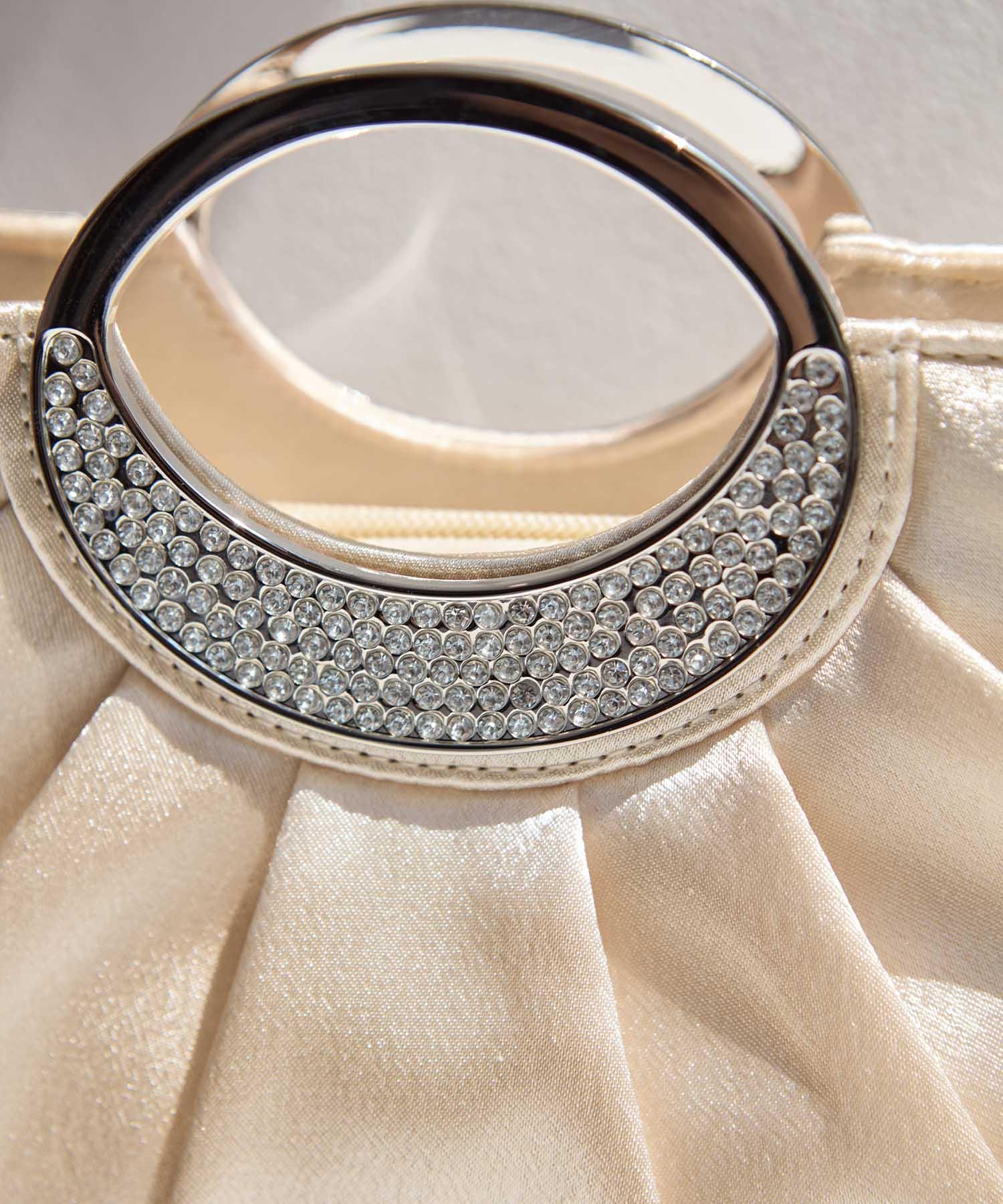 【一部当日発送】サテンプリーツリングハンドル2WAYクラッチバッグ