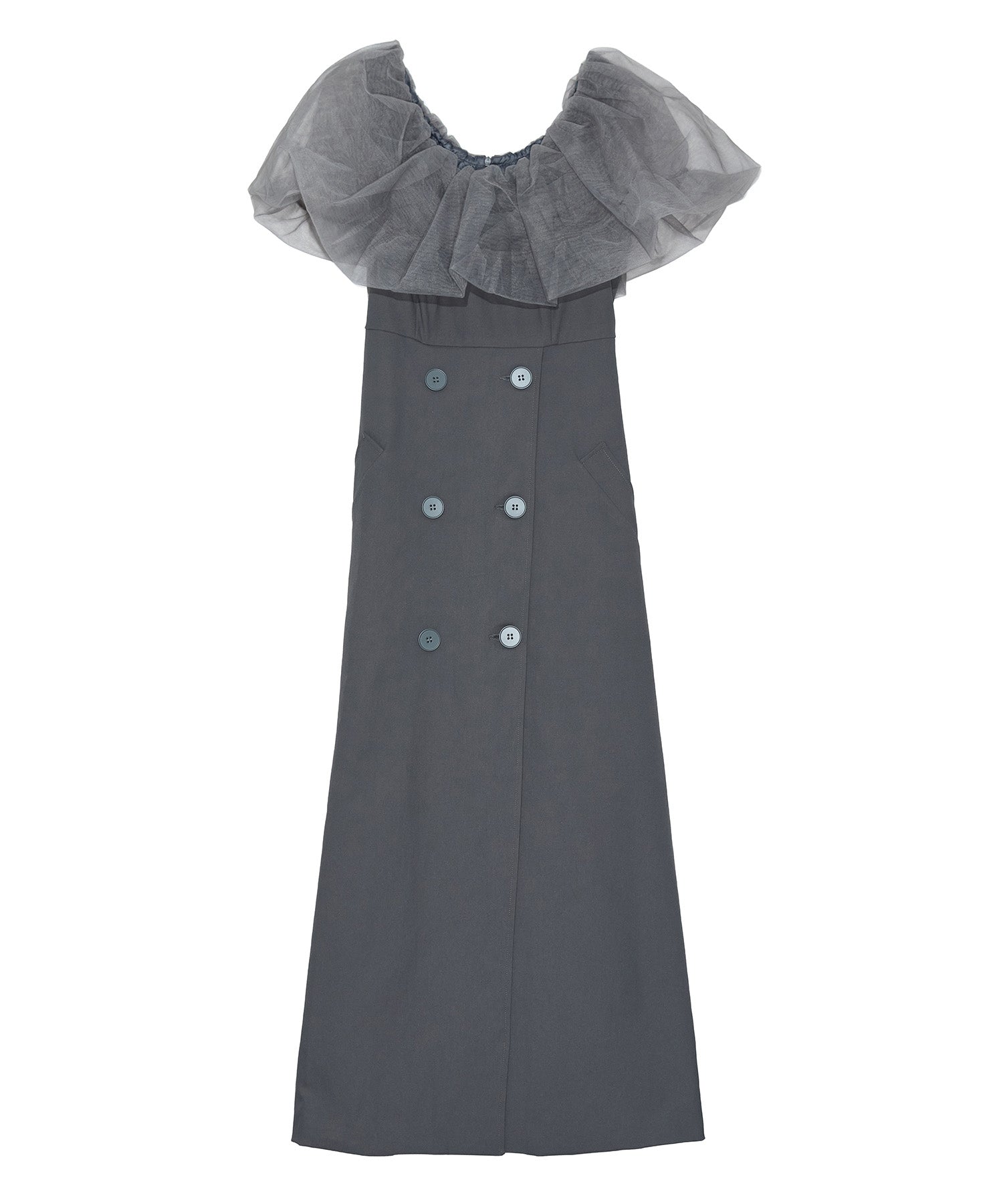 【当日発送】3WAYオフショルチュールトレンチディティールワンピ―スドレス