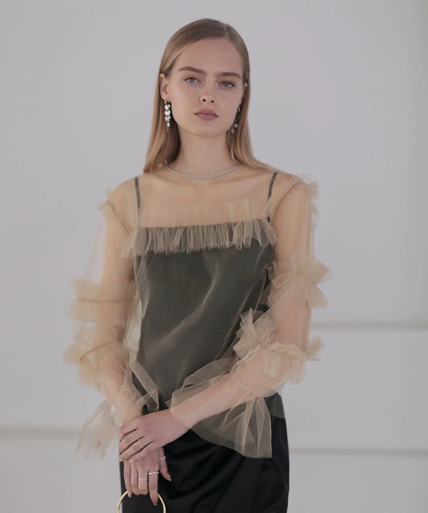 【SOLD OUT】チュールフリルペイントマーメイドワンピースドレス