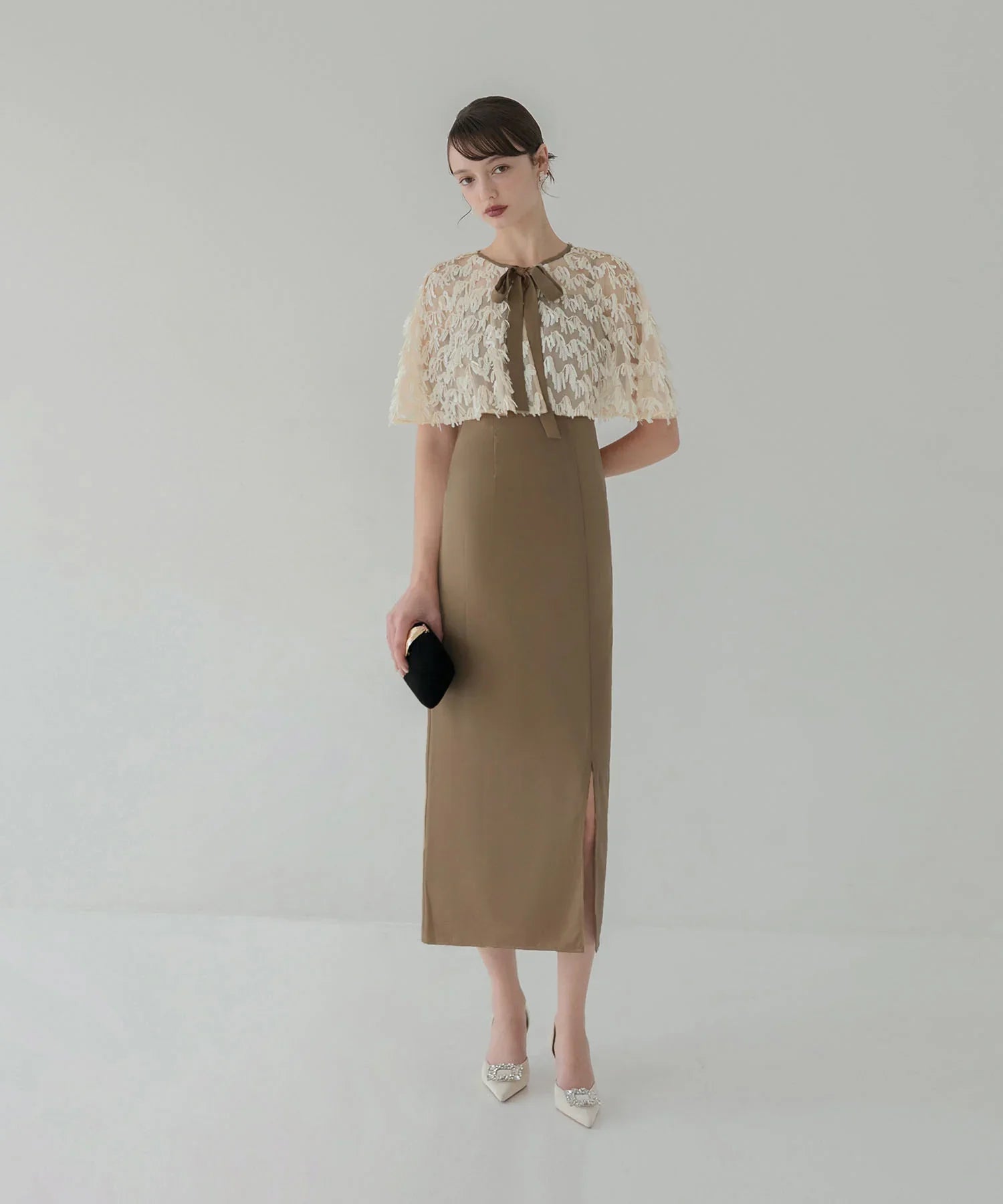 【当日発送】スパンコールフリンジケープ Iラインワンピースドレス