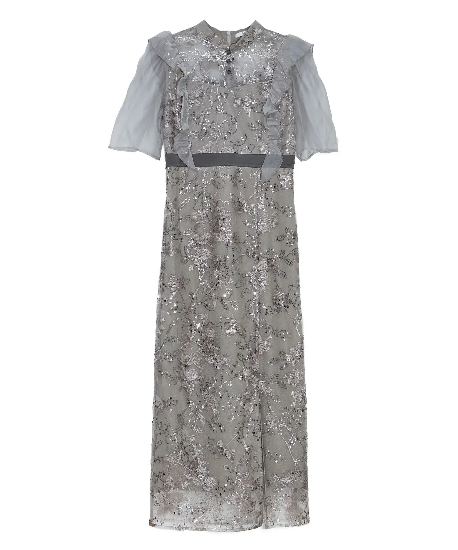 【当日発送】フラワースパンコールシアーフリルIラインワンピースドレス