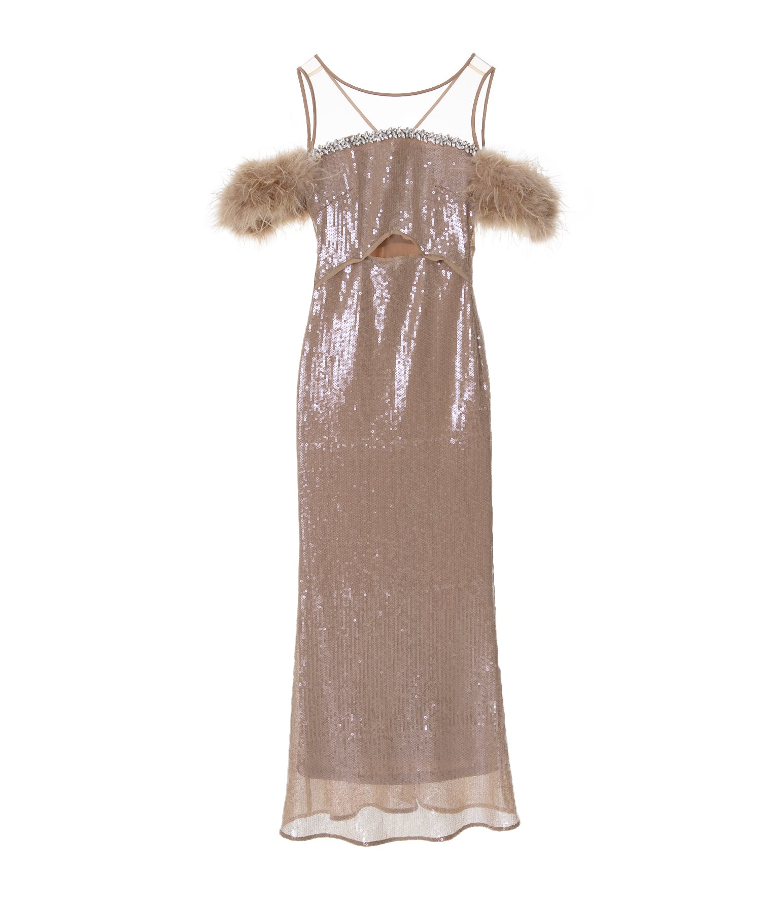 【LEJA LUXE】2WAYファースリーブスパンコールマーメイドドレス